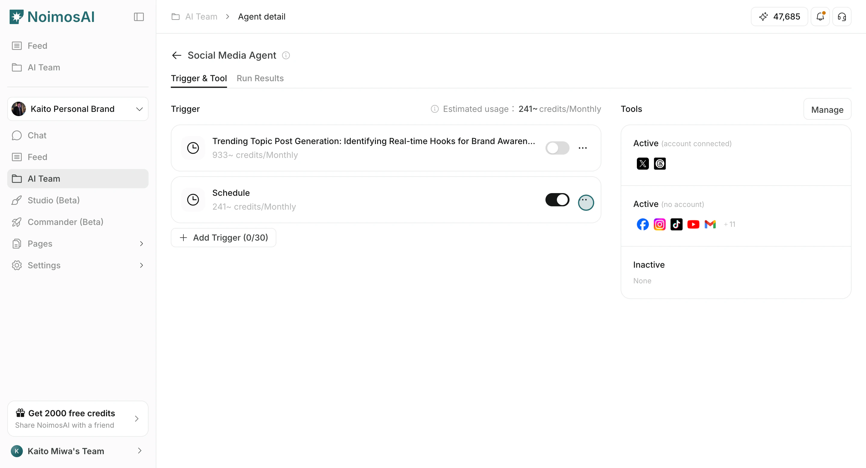 Enable and manage created trigger