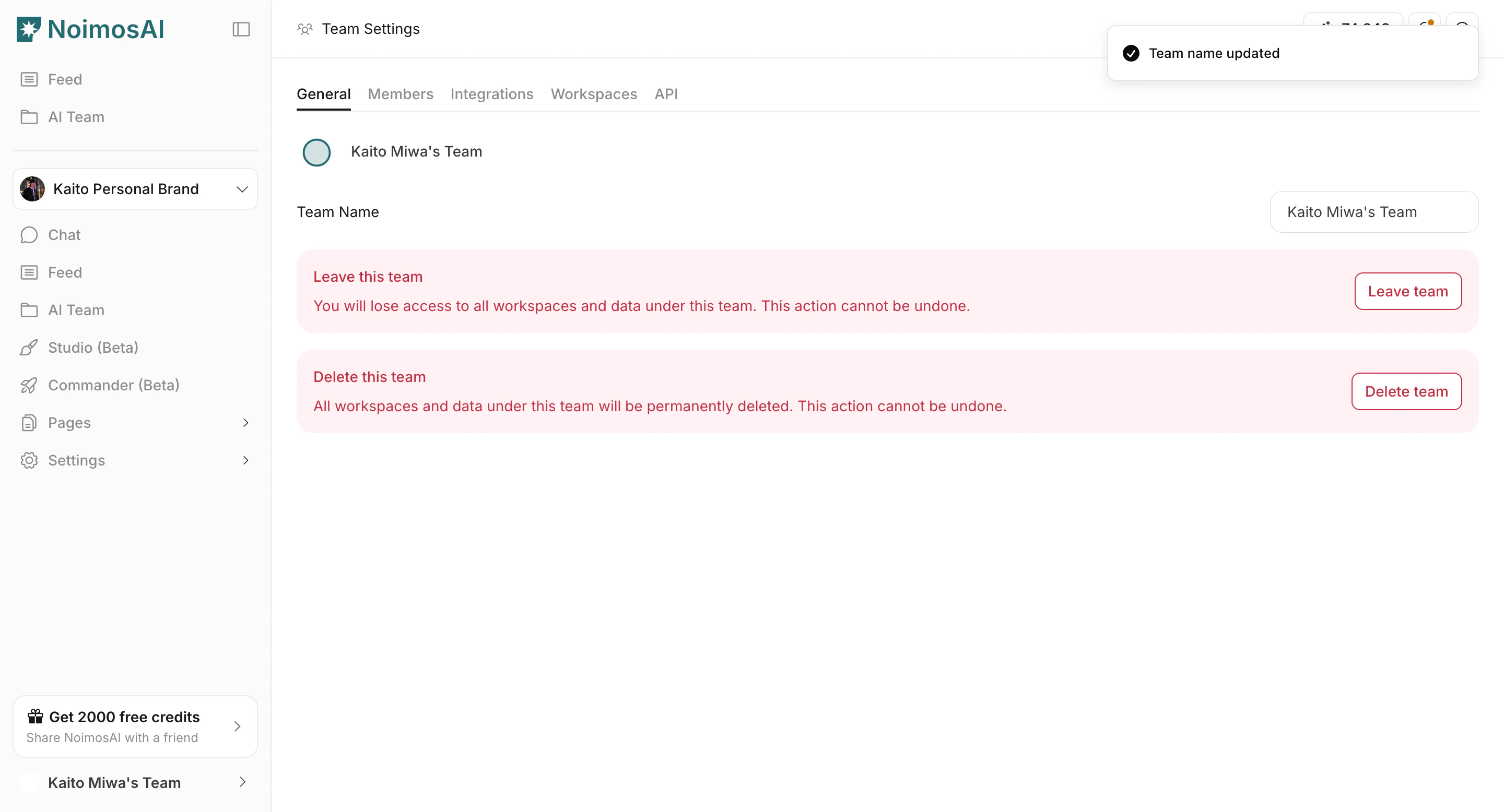 Click the team profile image icon in General settings