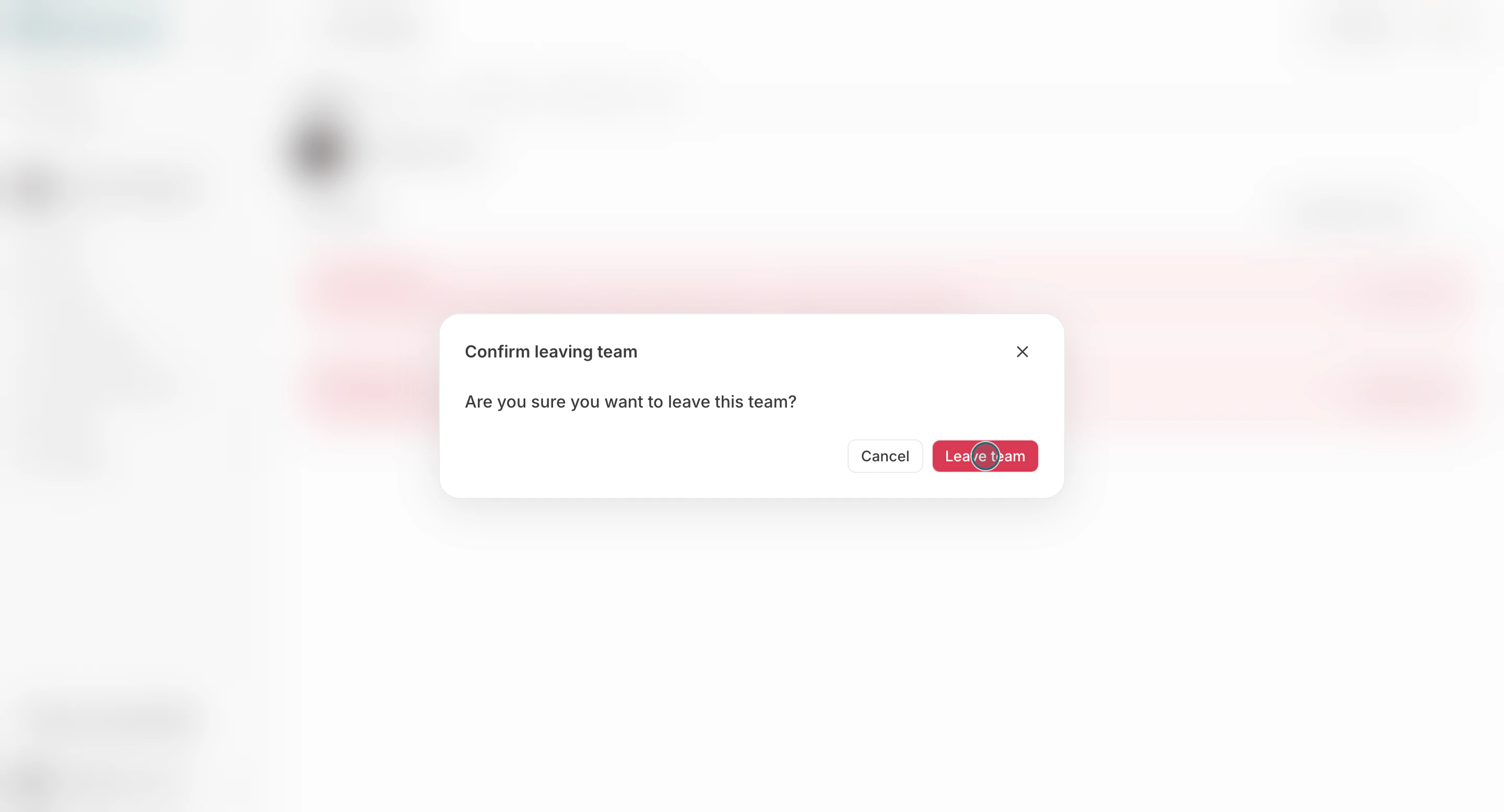 Leave team warning modal