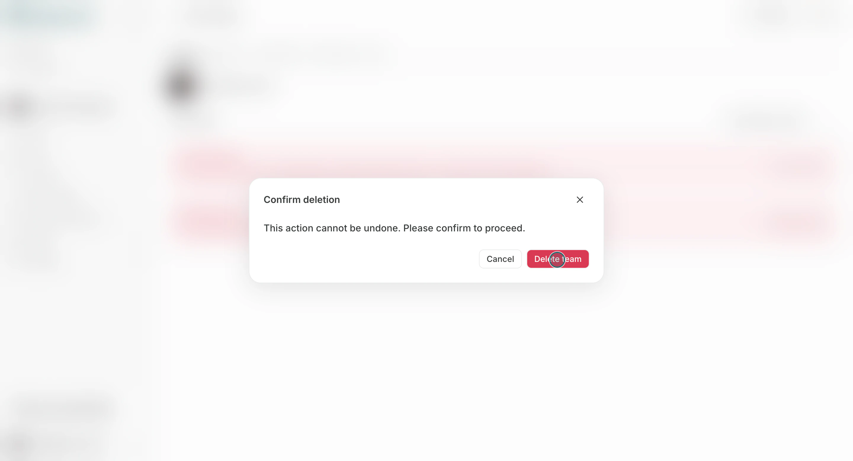 Delete team confirmation modal