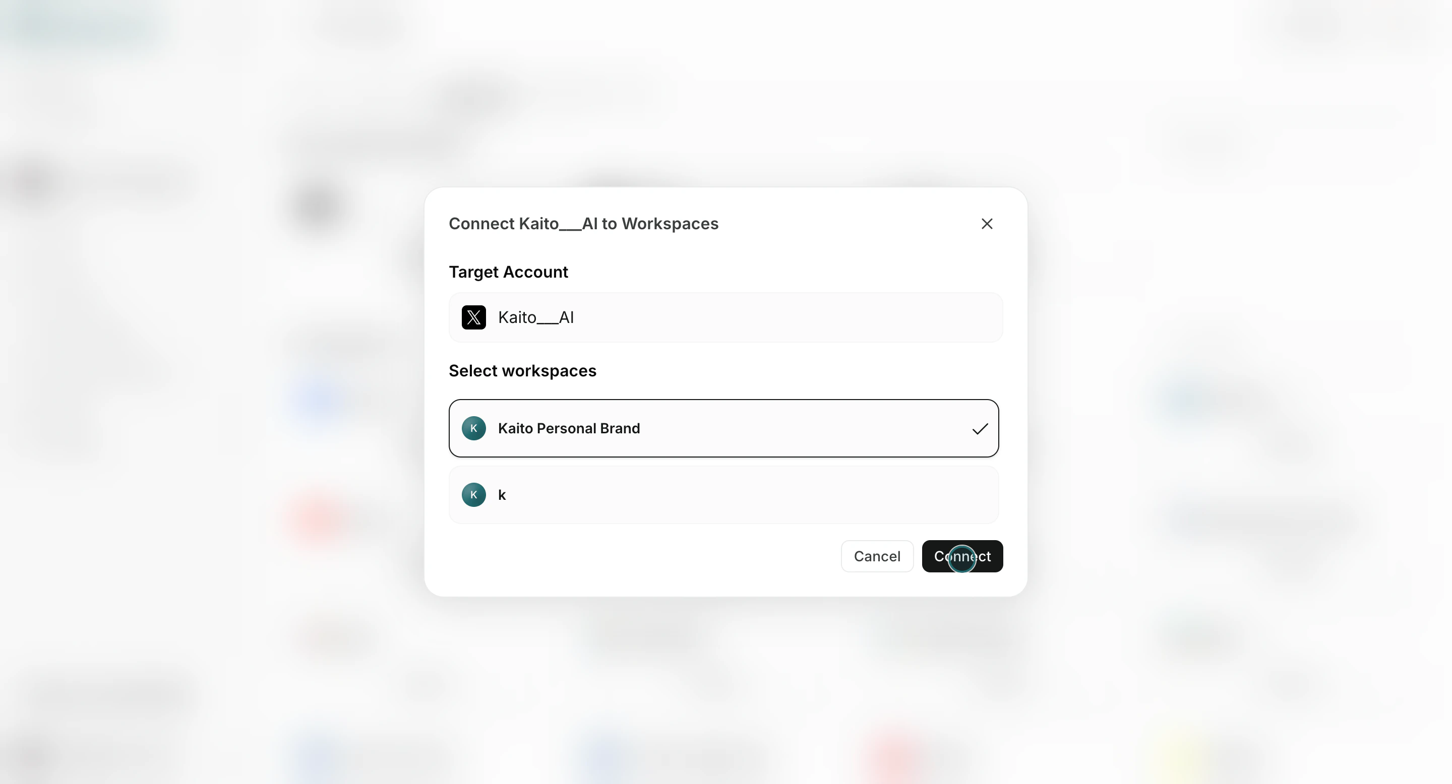 Confirm account connection to selected workspace