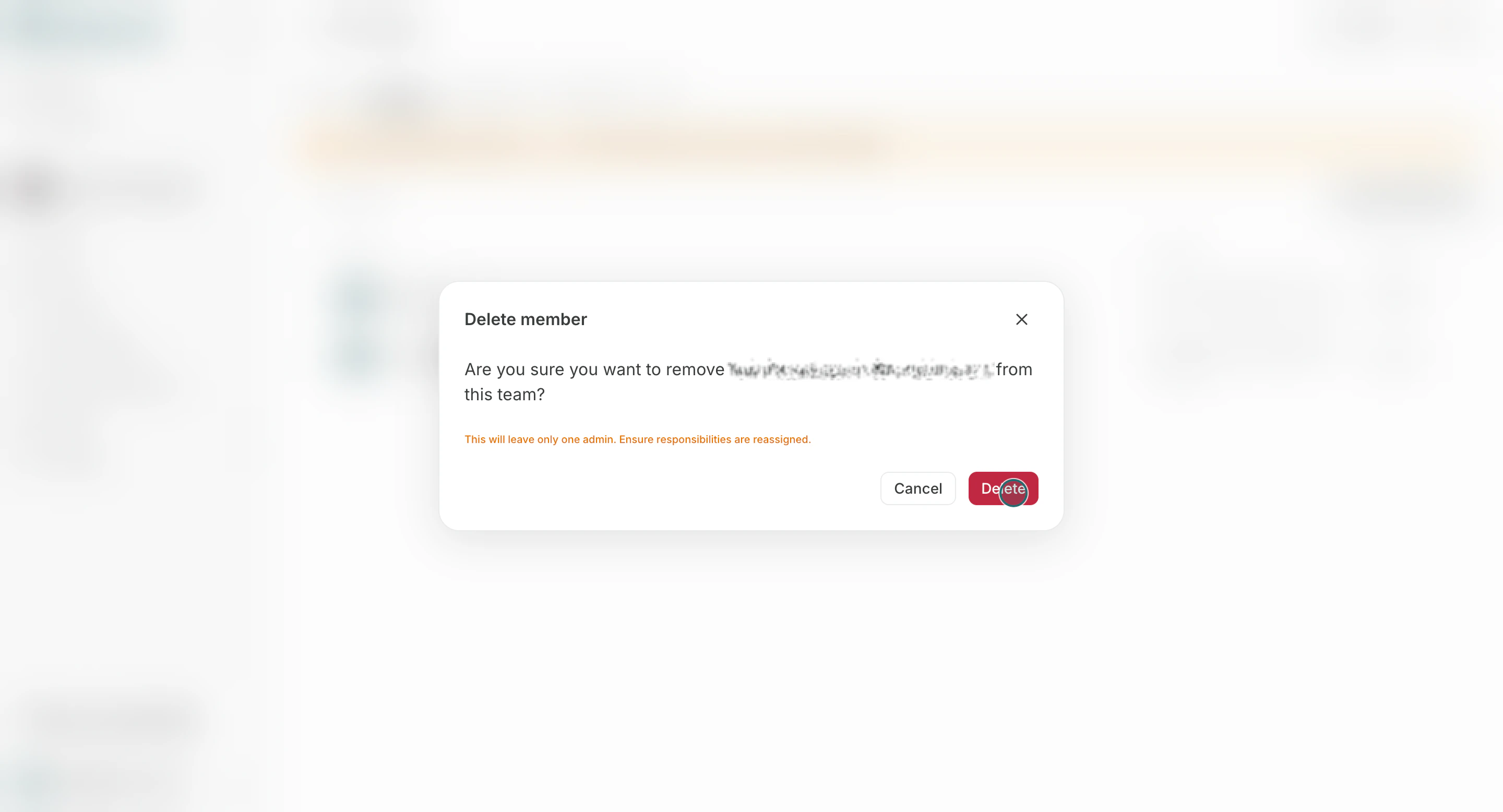 Confirm team member deletion