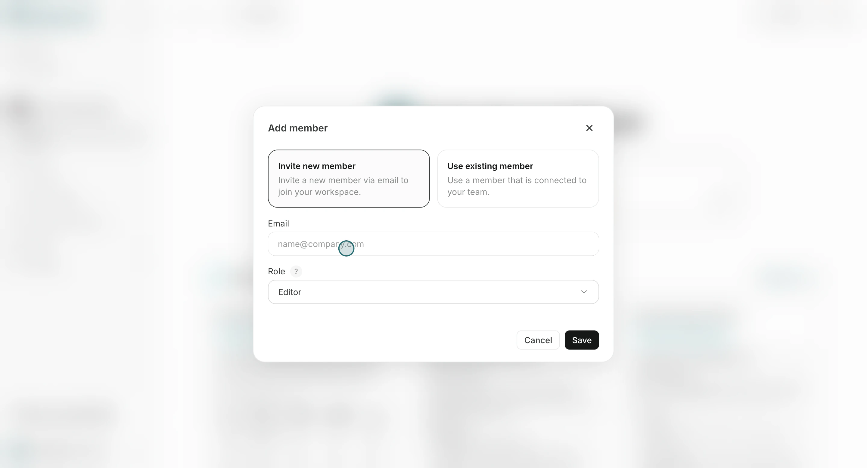 Enter email address to invite a workspace member
