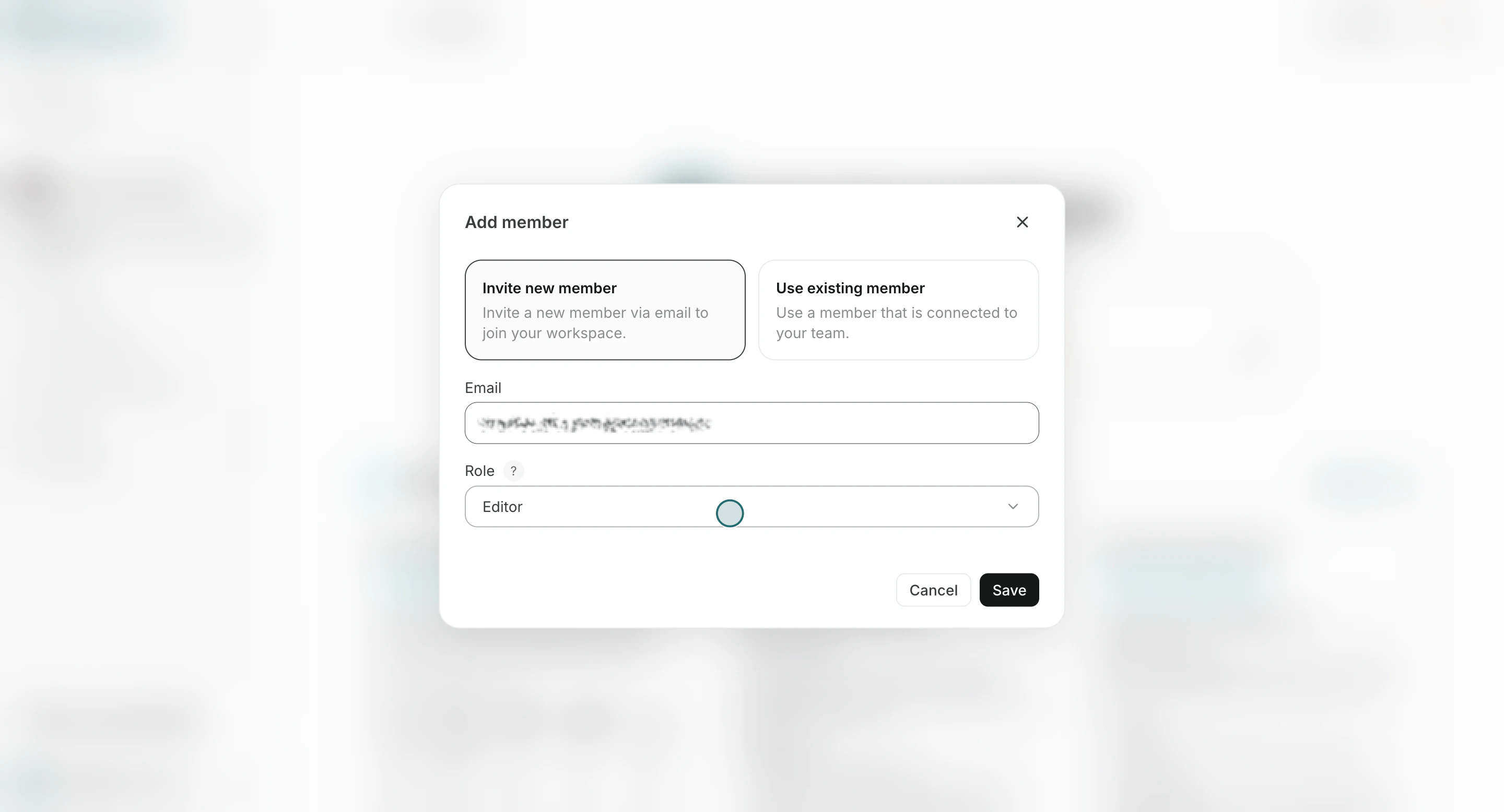 Select role for the invited workspace member