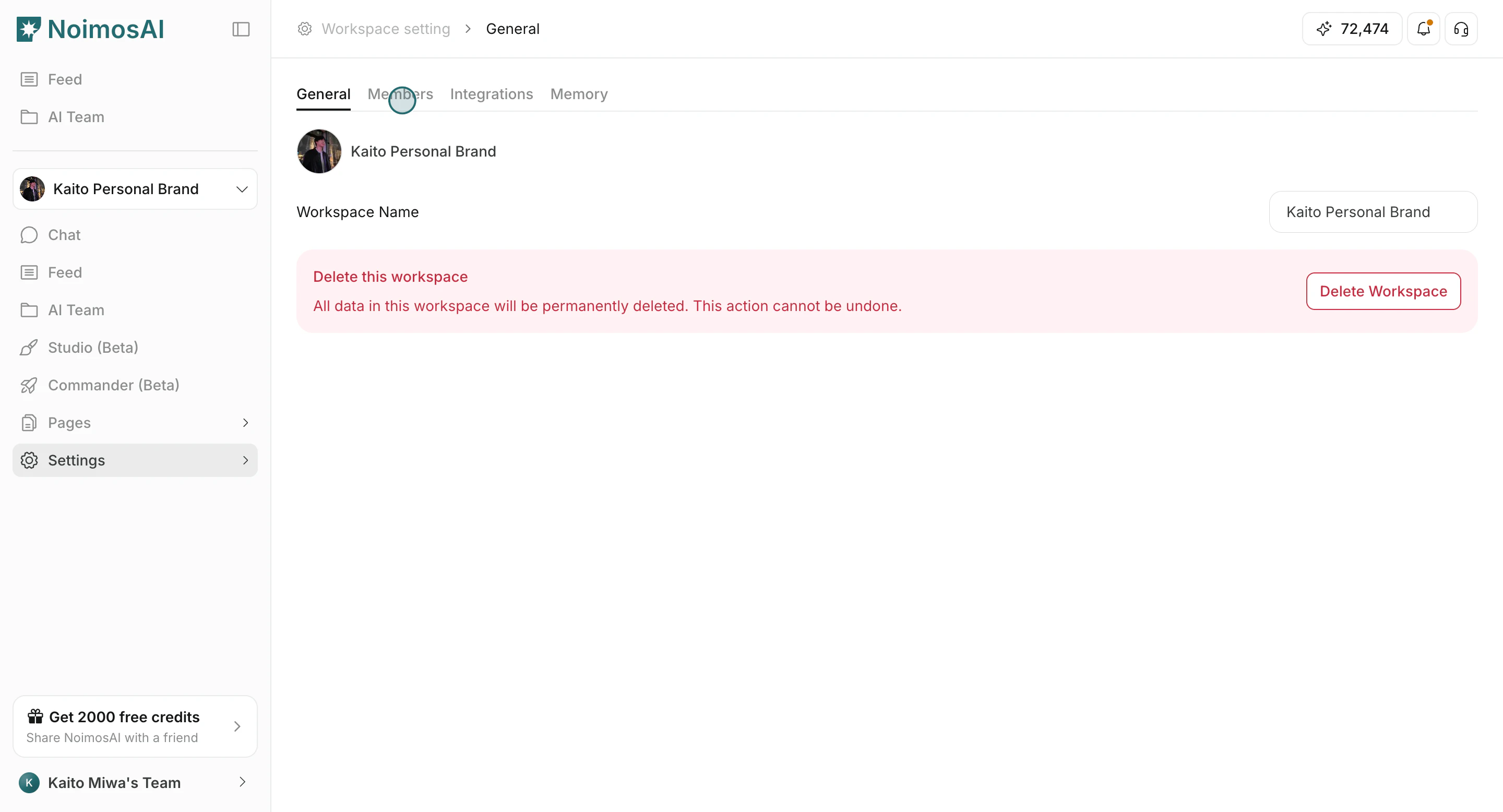 Open Members tab in workspace settings