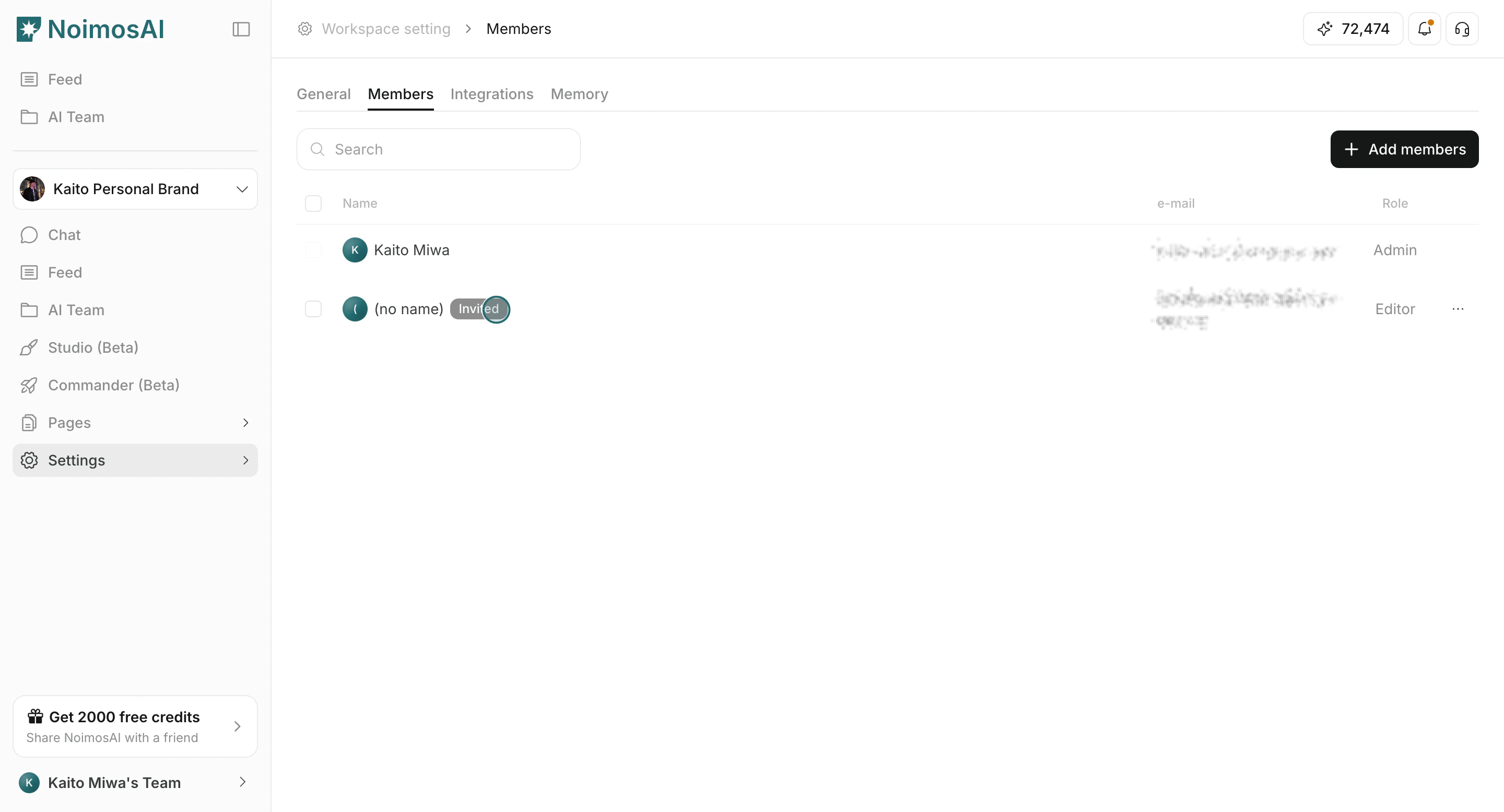 Select a workspace member from the member list