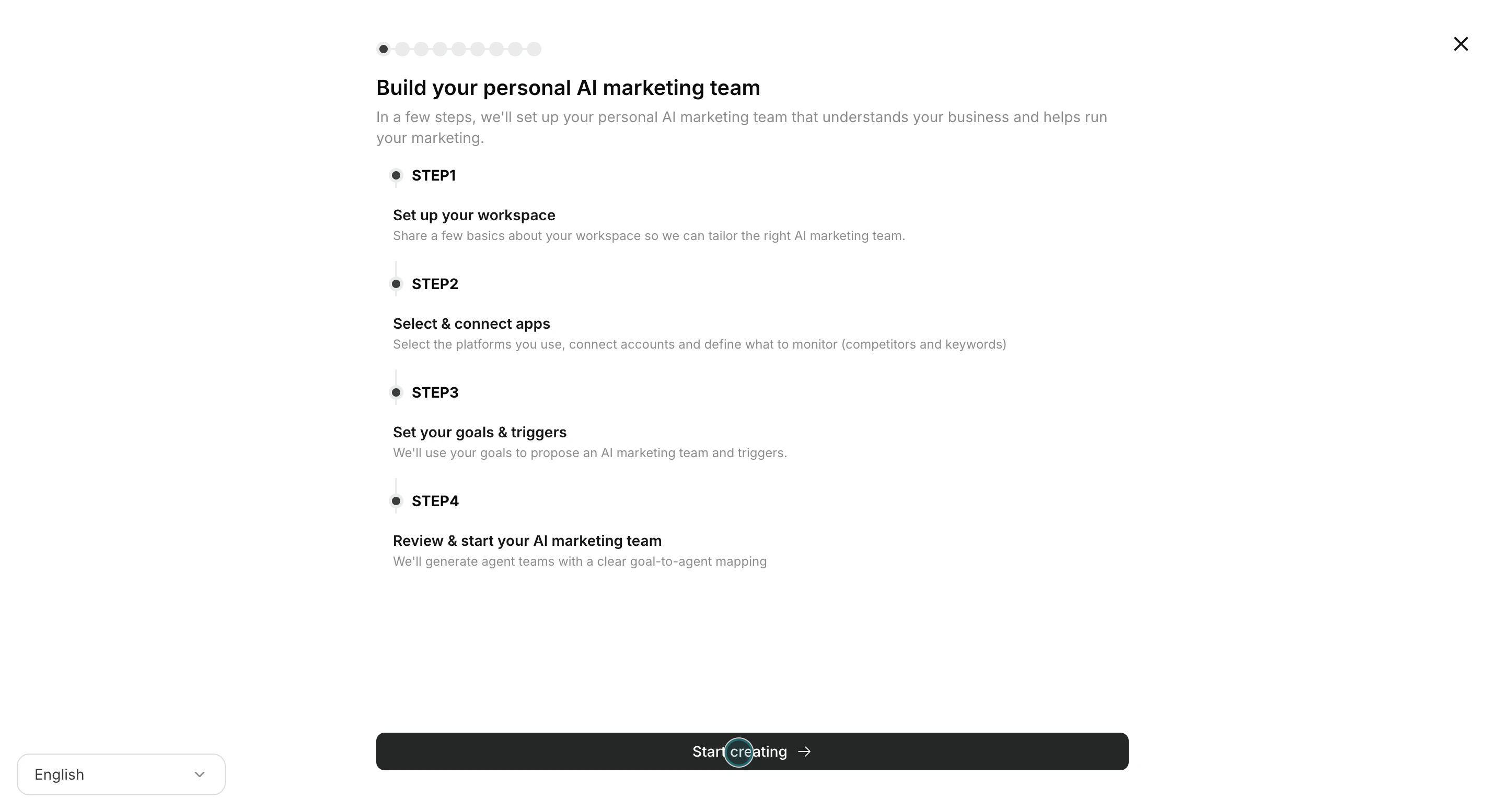 Start creating a new workspace in onboarding