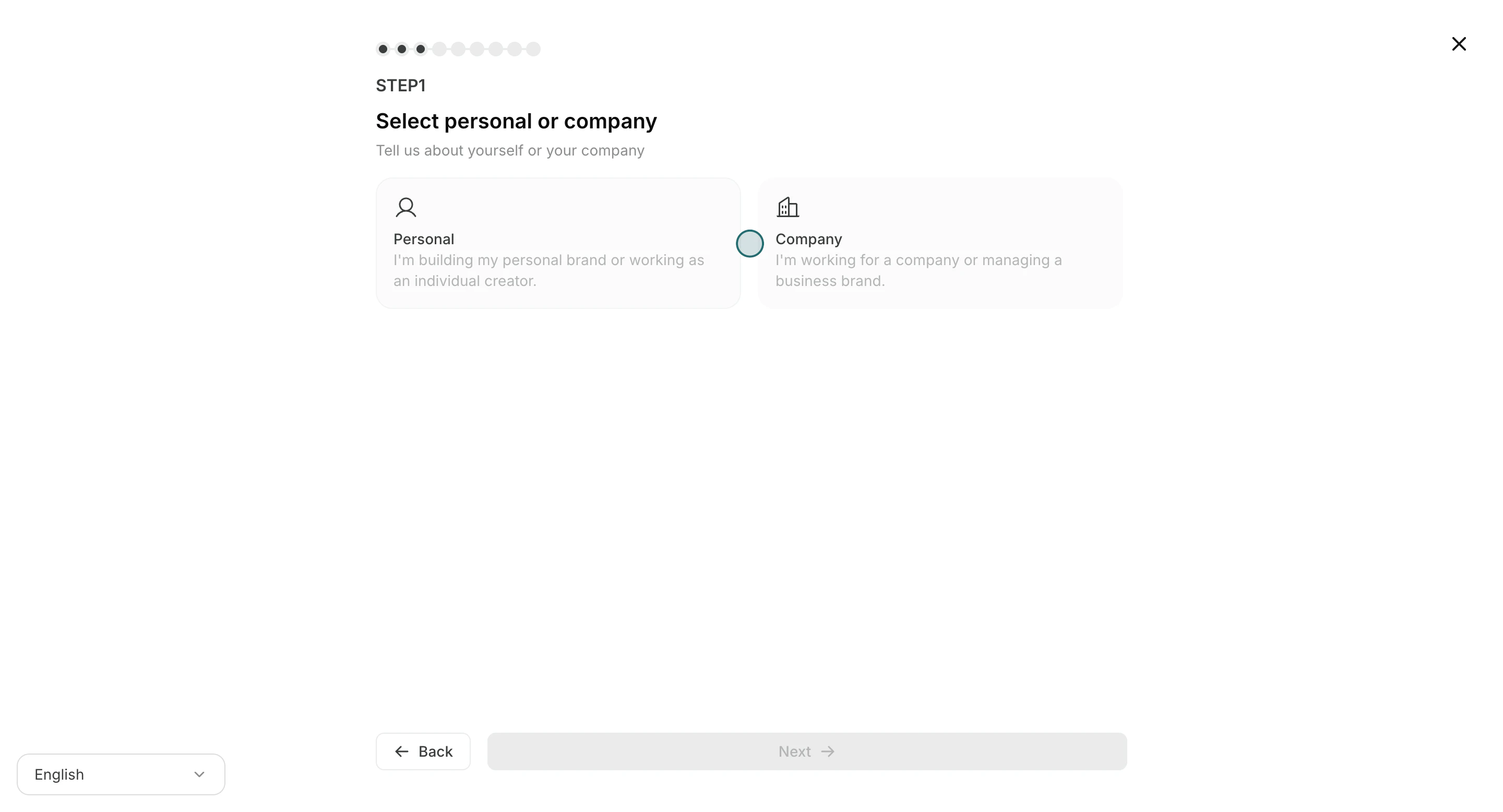 Select Personal or Company workspace type