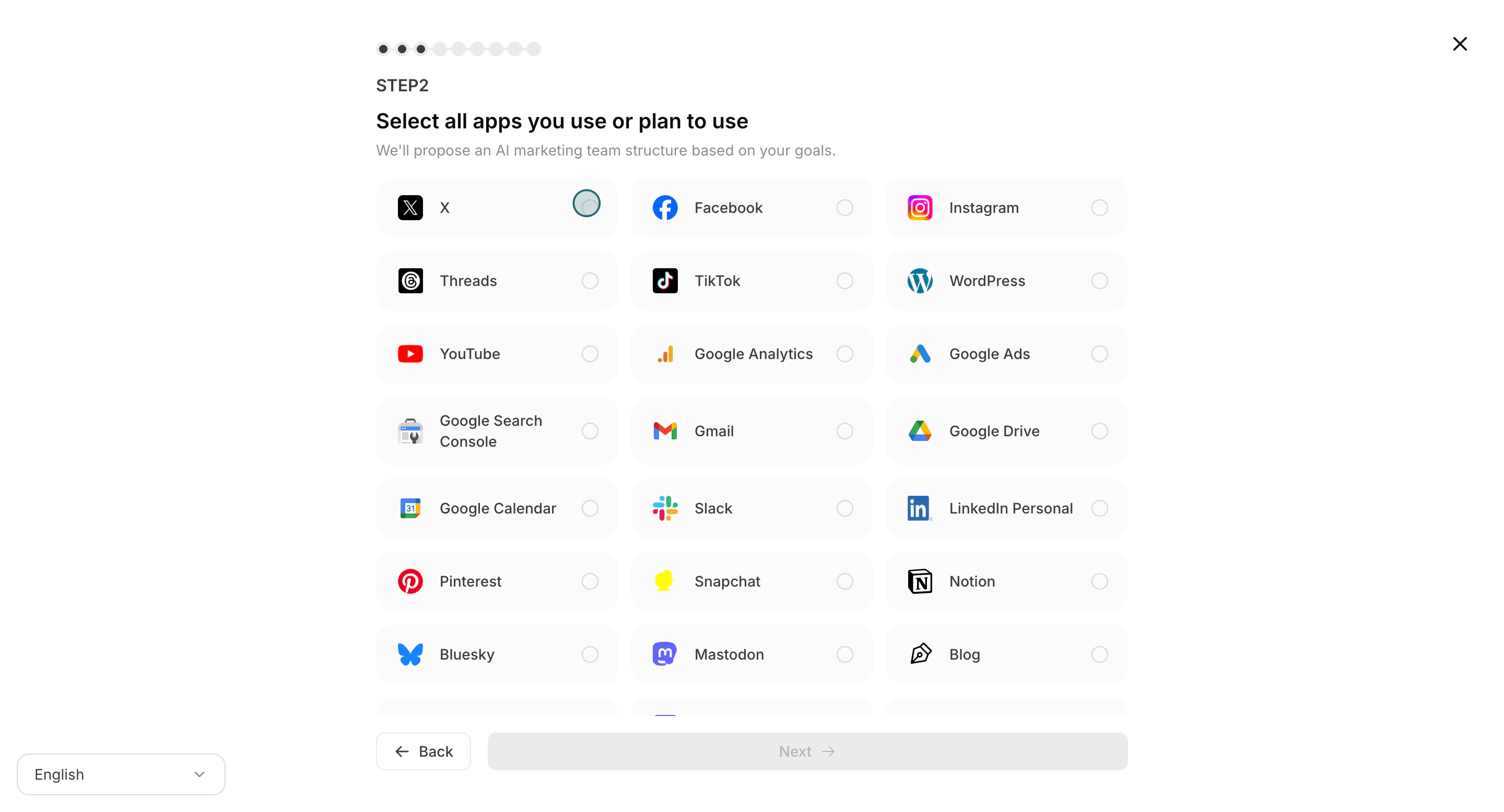 Select apps used in the workspace