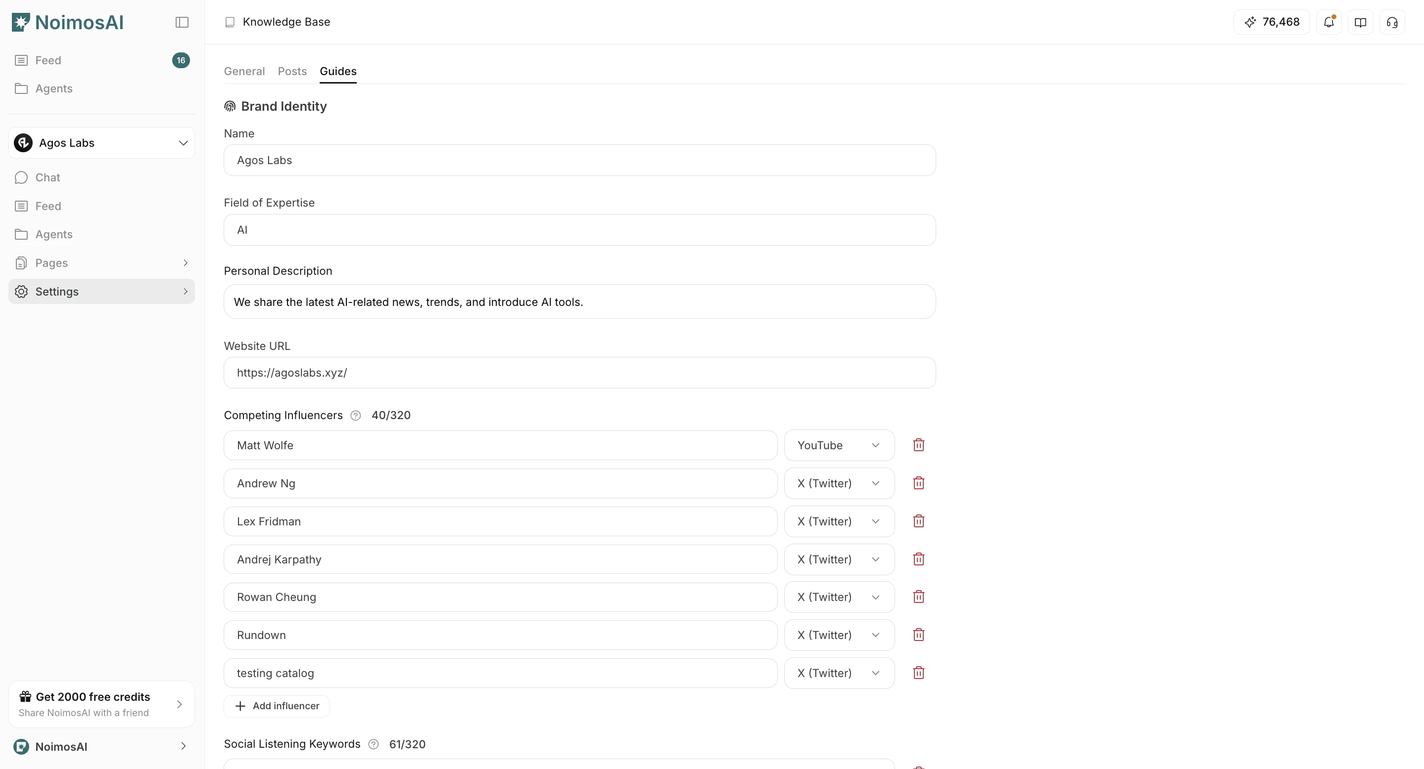 Knowledge Base with Guides tab opened