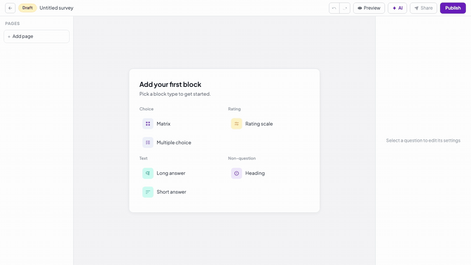 Build a free Survey with AI on AhaSlides — the AI assistant generating survey questions