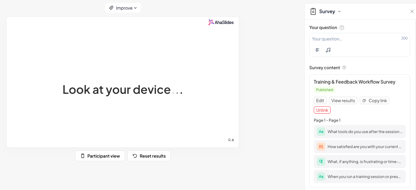 Linking the published Survey to the presentation slide deck