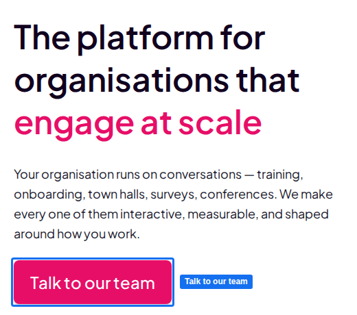 The AhaSlides Enterprise page, with the Talk to our team button highlighted