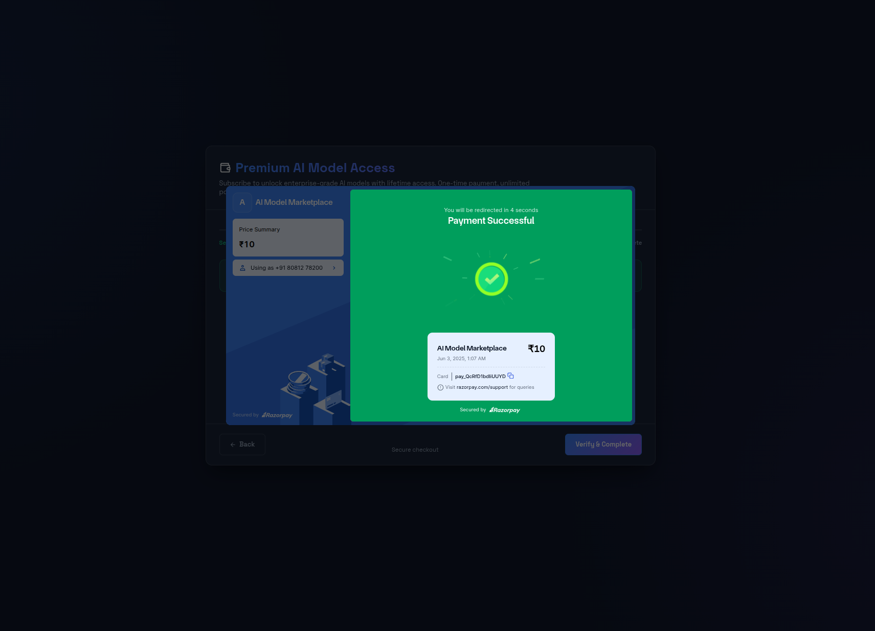 RazorPay Checkout Payment Successful
