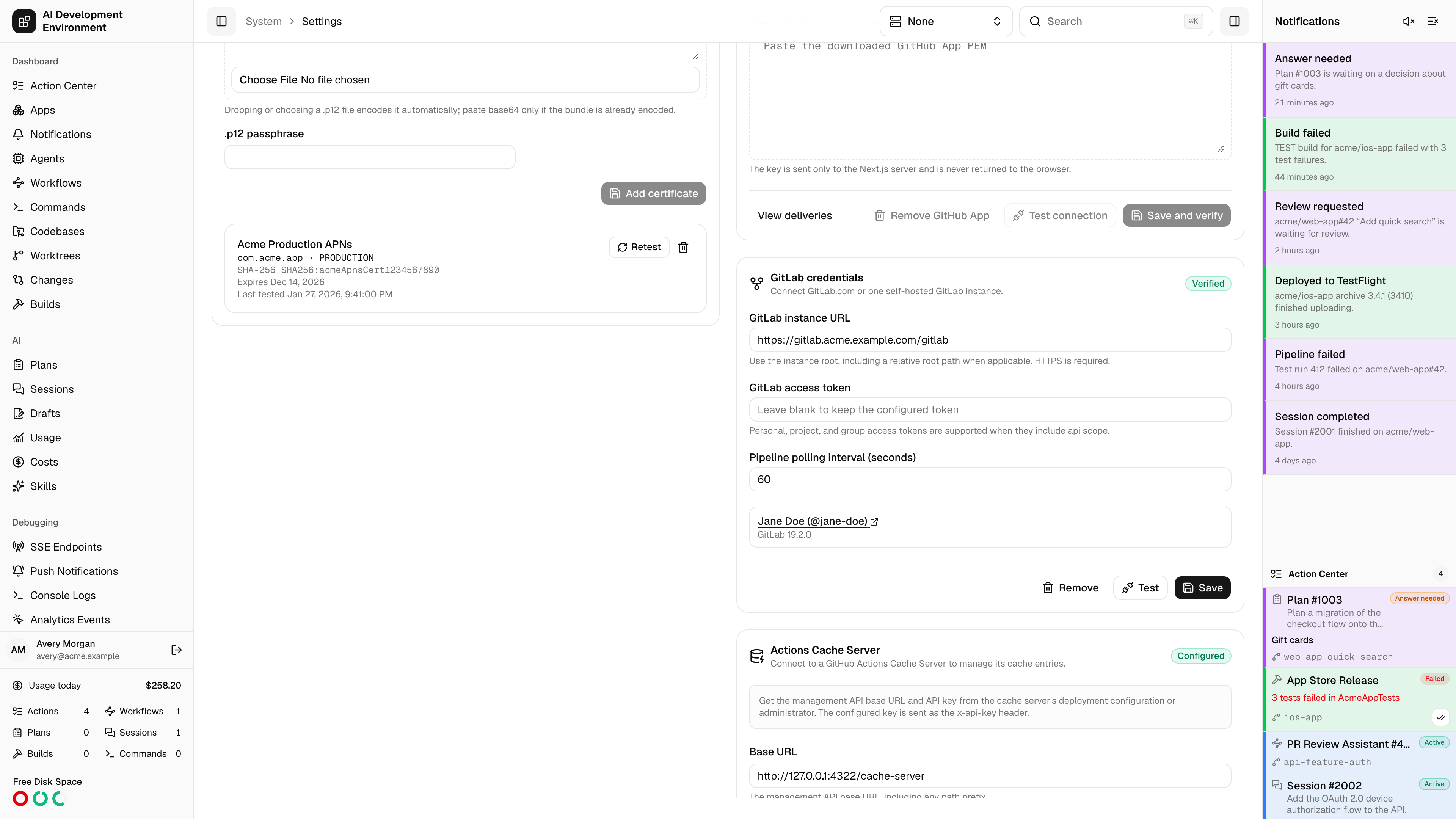 GitLab credentials card in Settings in light theme