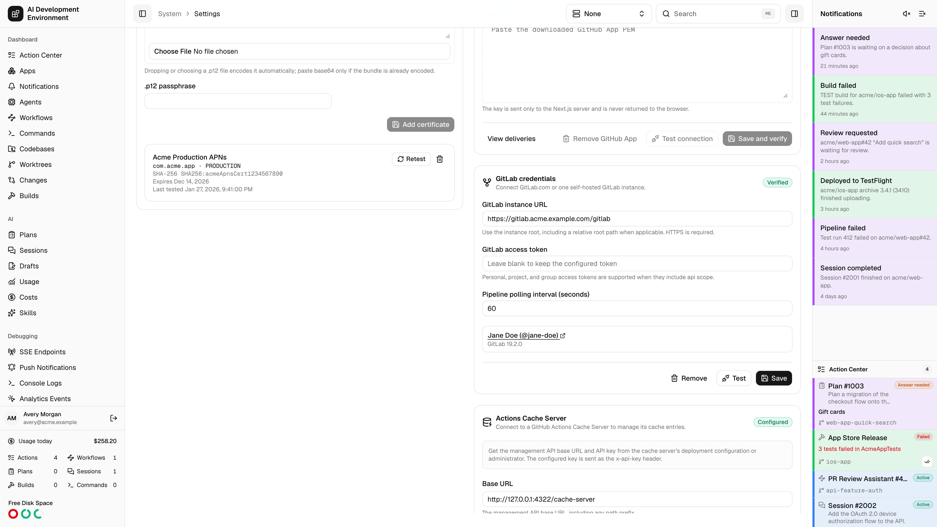 GitLab credentials card in Settings in light theme