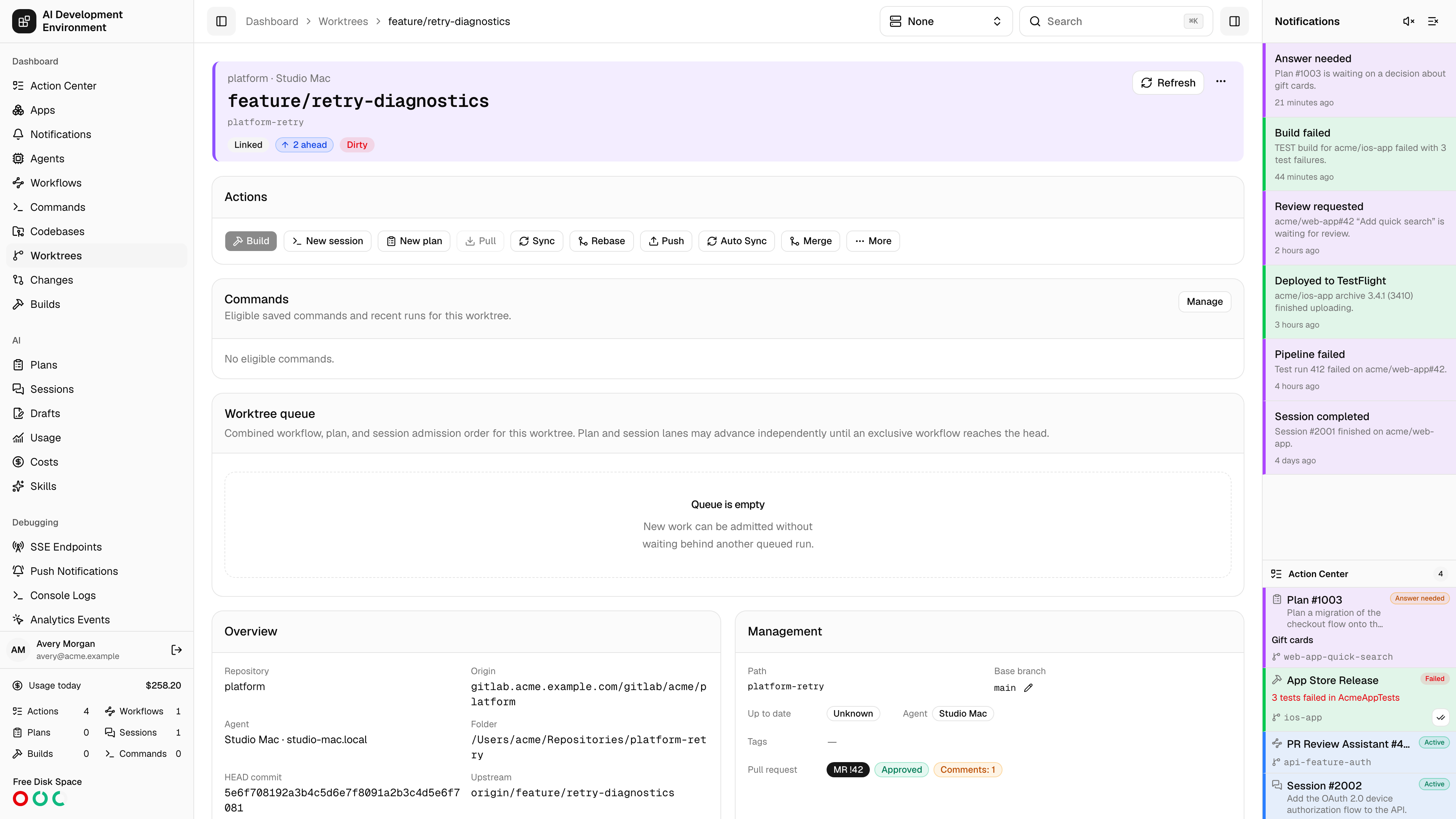 Worktree linked to a GitLab merge request in light theme