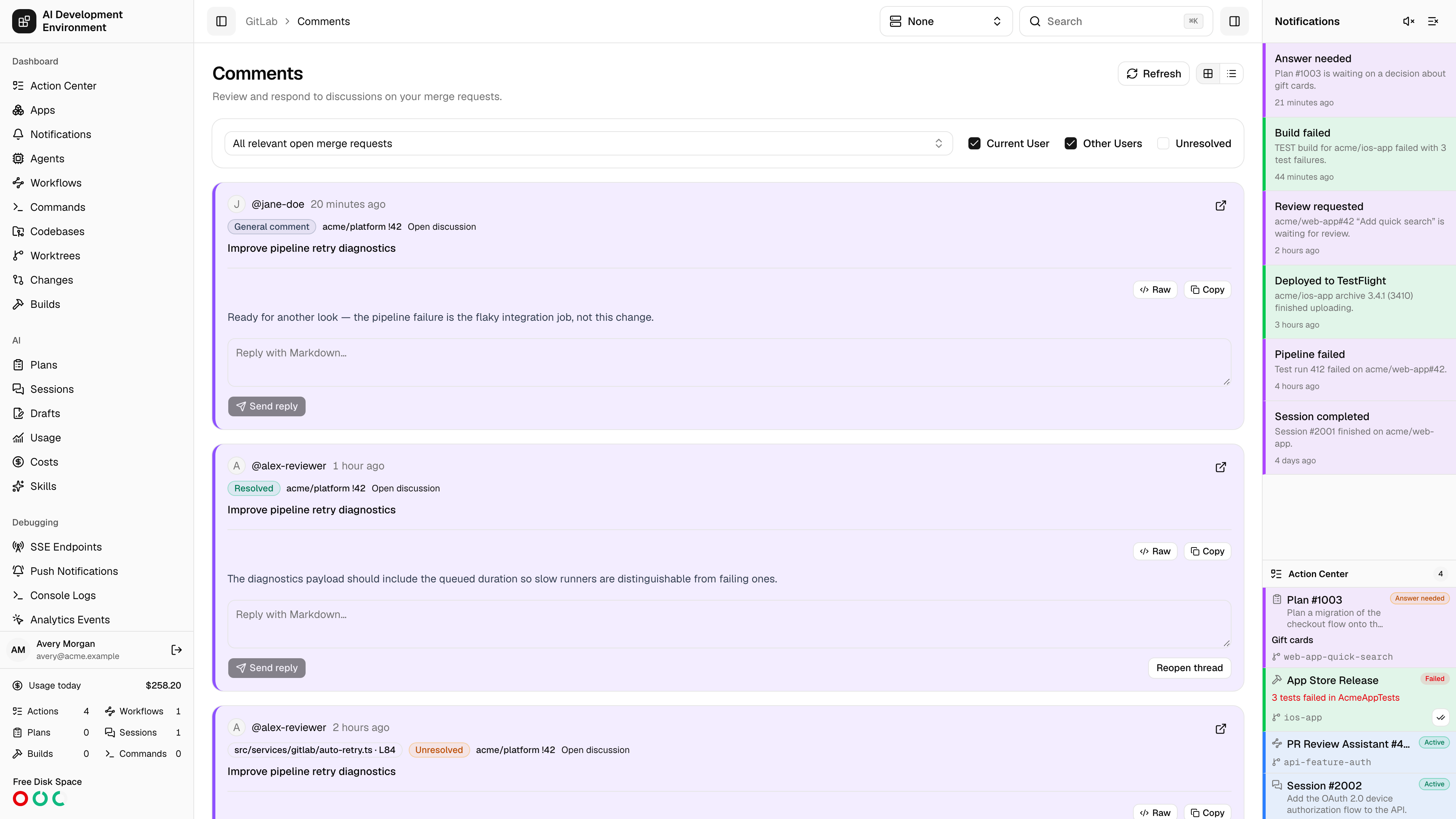 GitLab Comments page in light theme