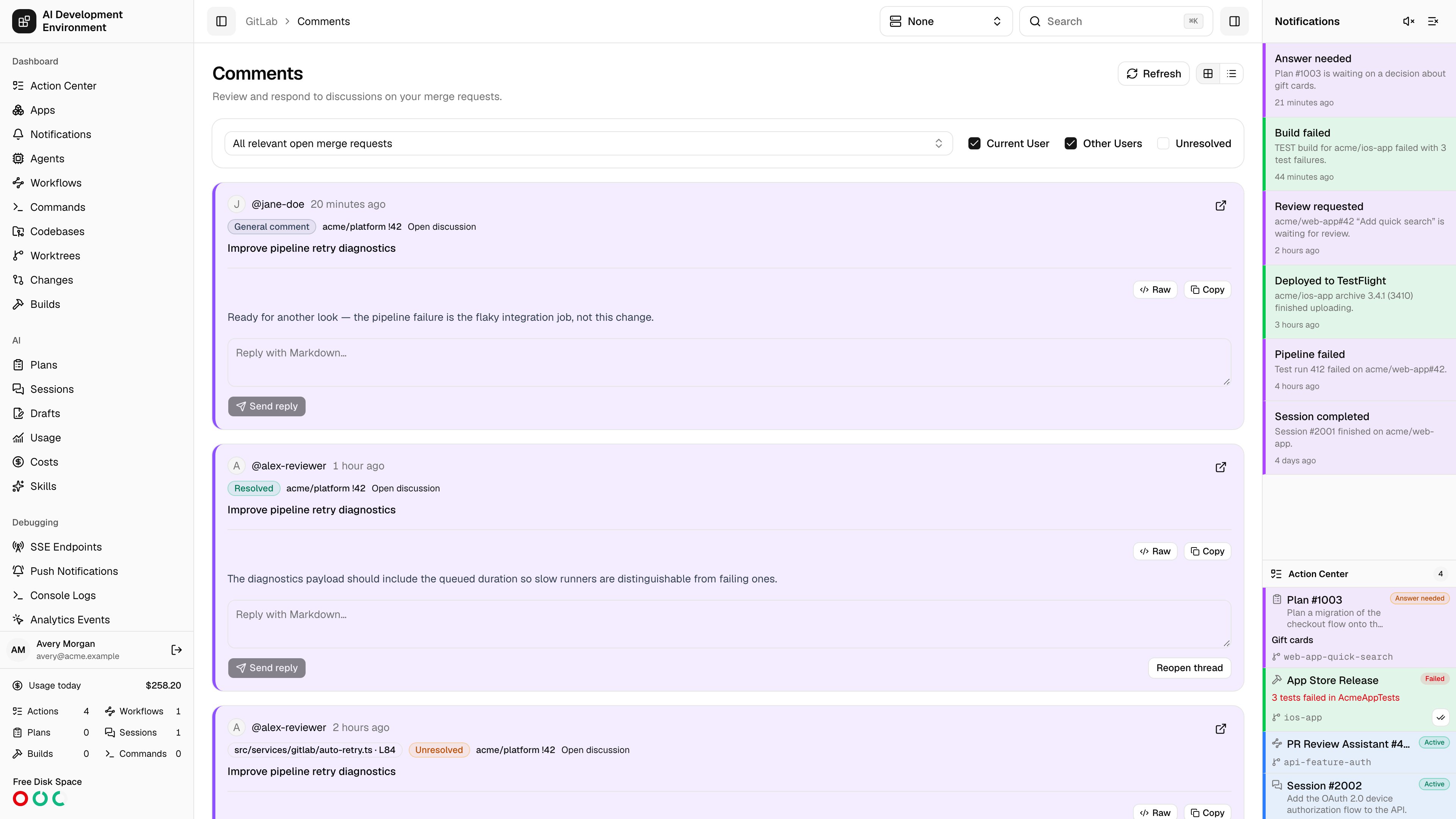 GitLab Comments page in light theme