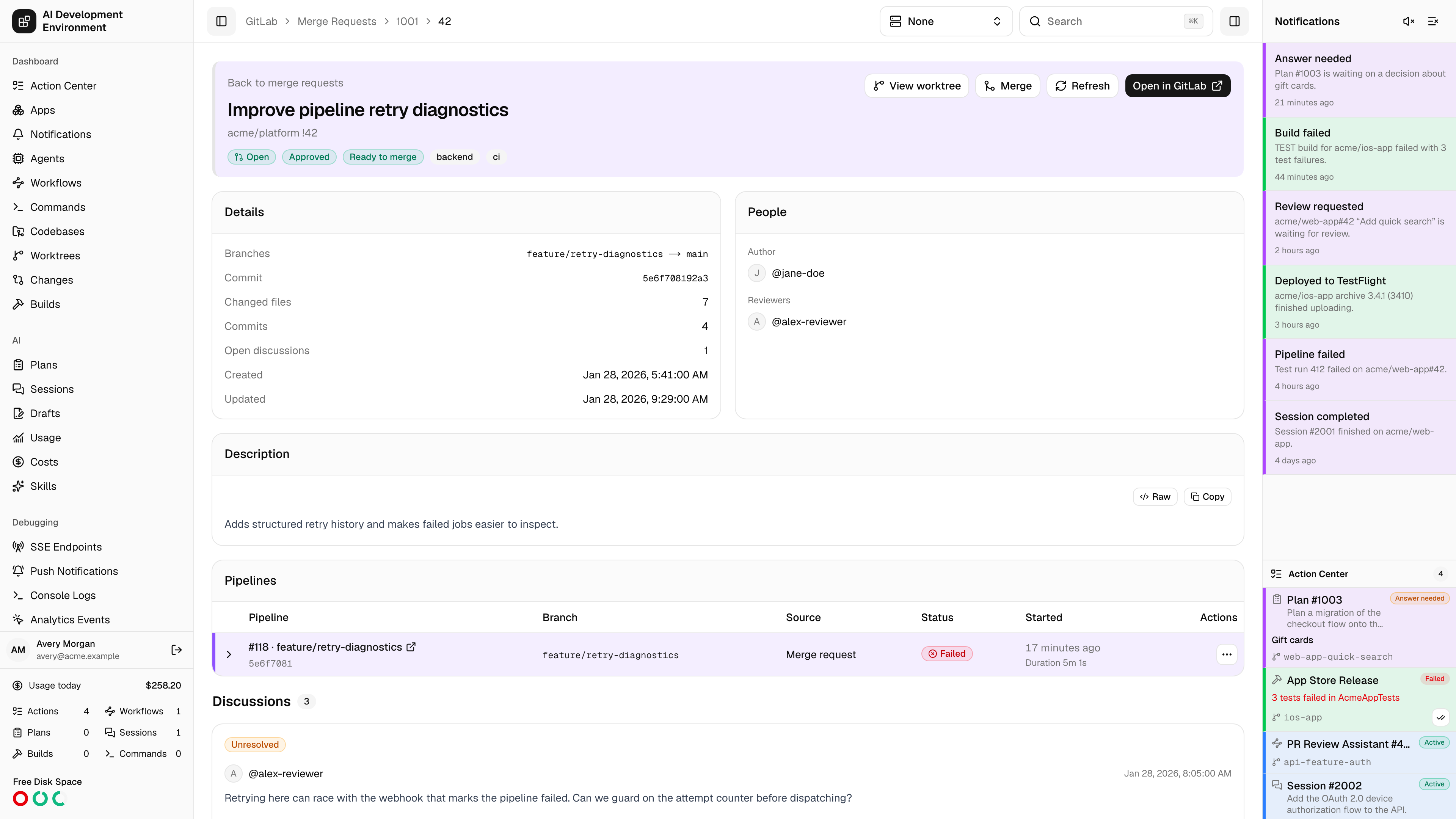 GitLab merge request details in light theme