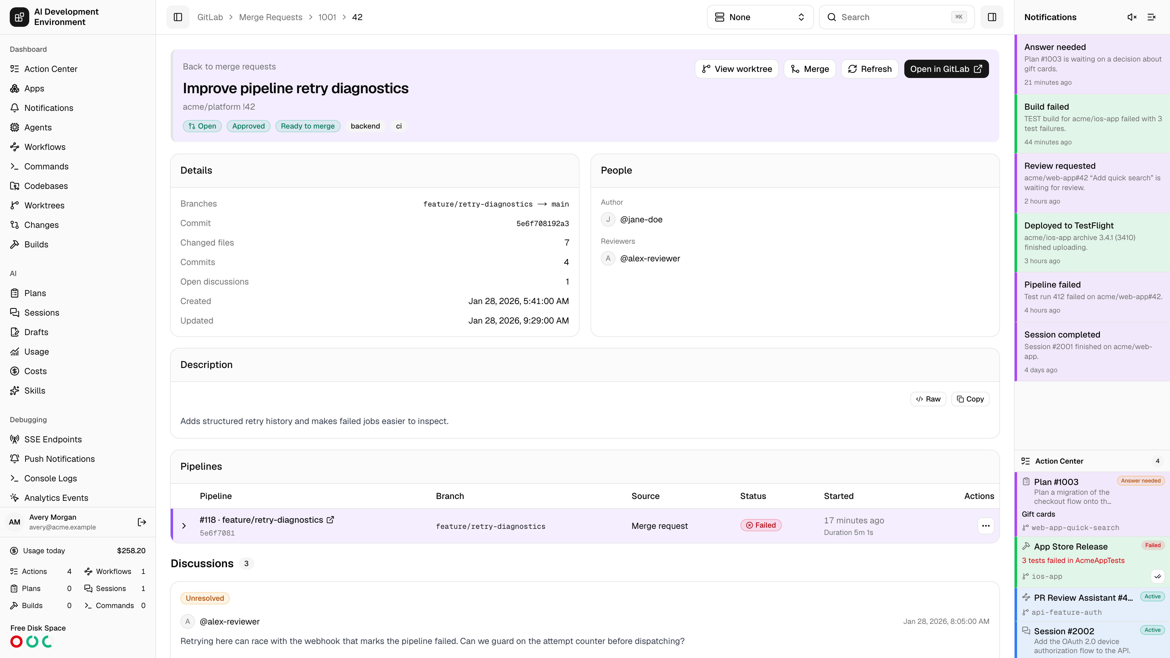 GitLab merge request details in light theme