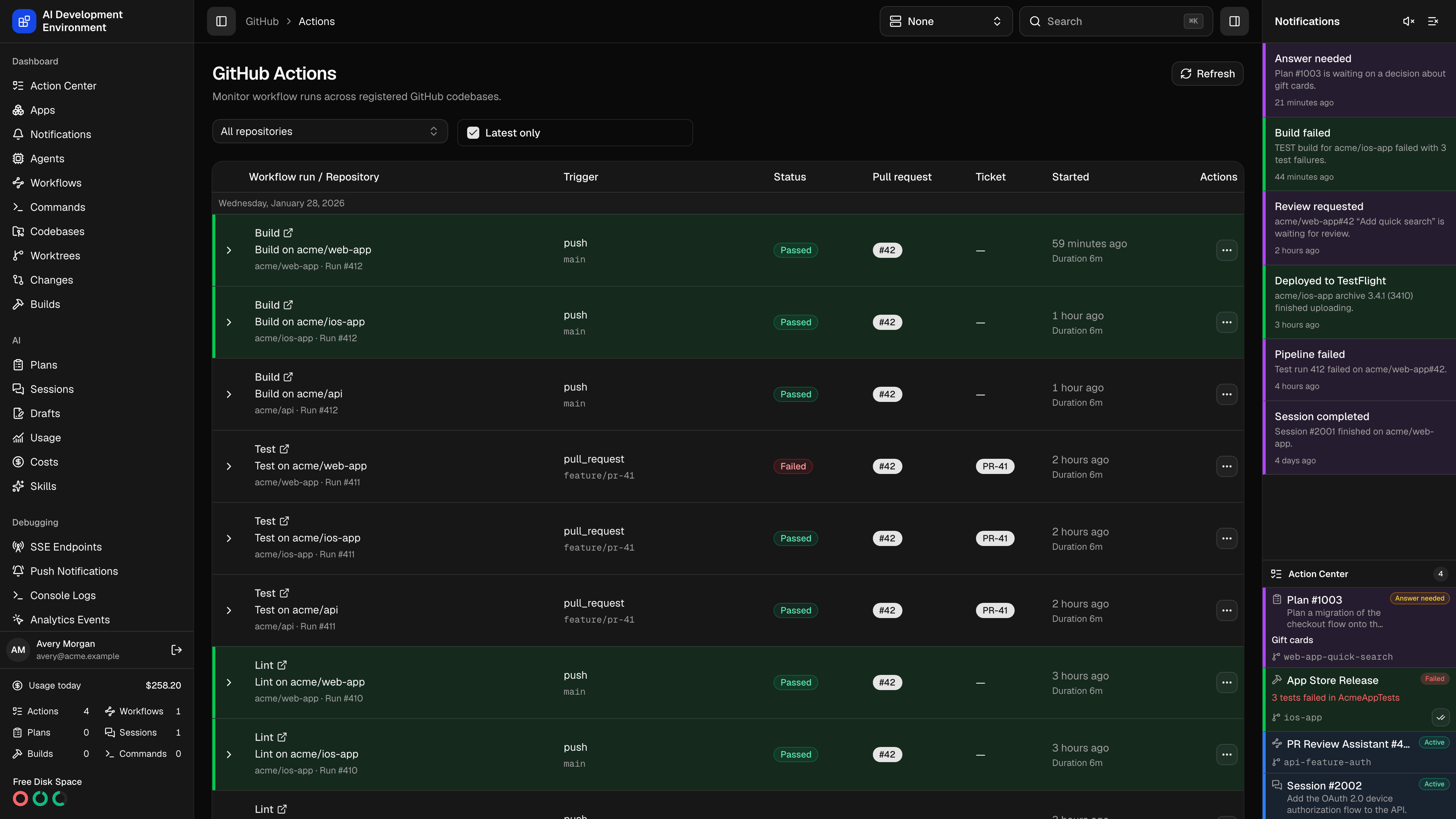 GitHub Actions in dark theme