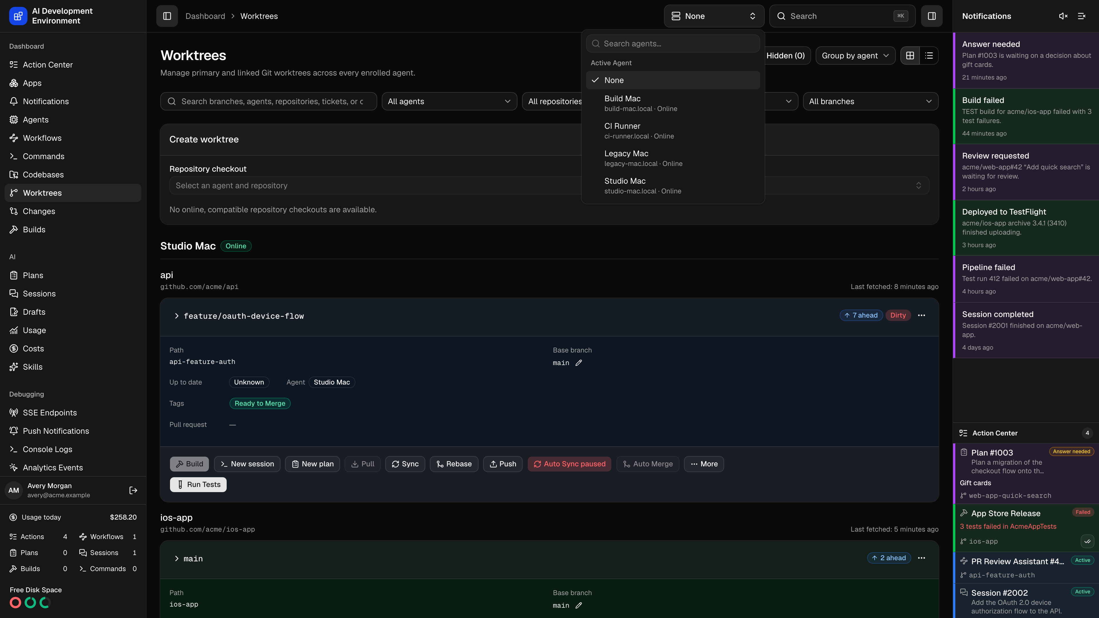 Active Agent selector in dark theme