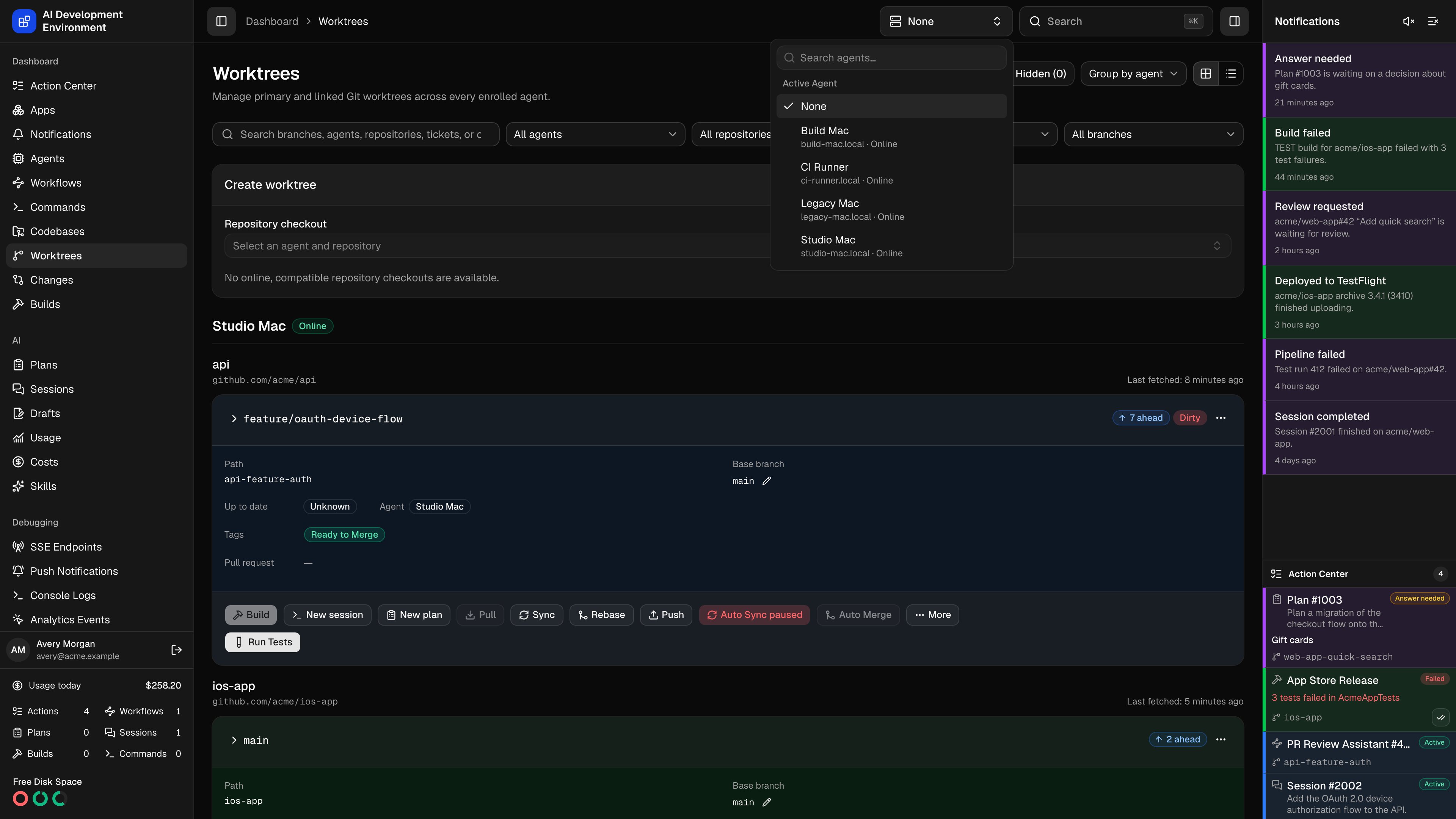 Active Agent selector in dark theme