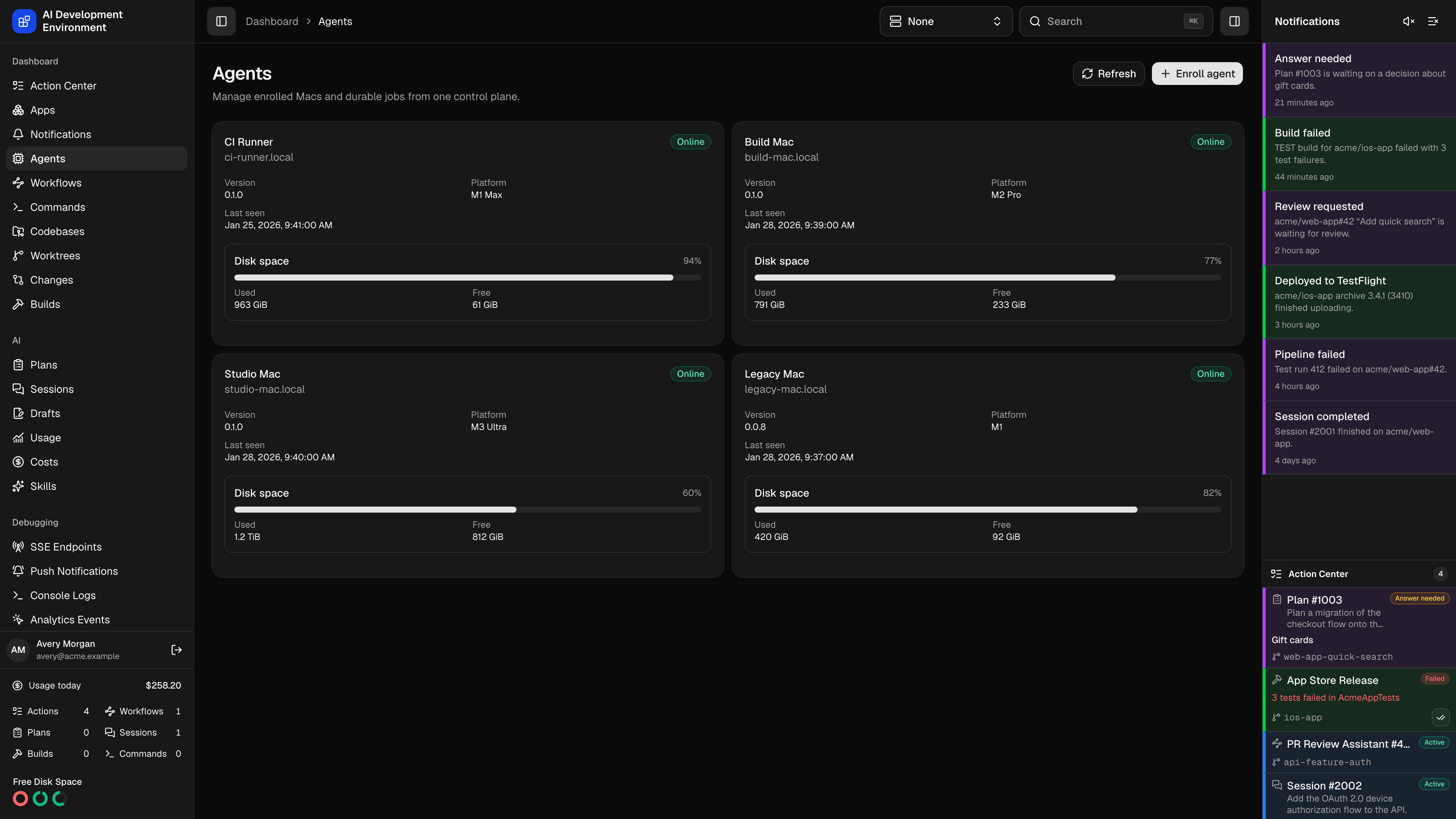 Agents in dark theme
