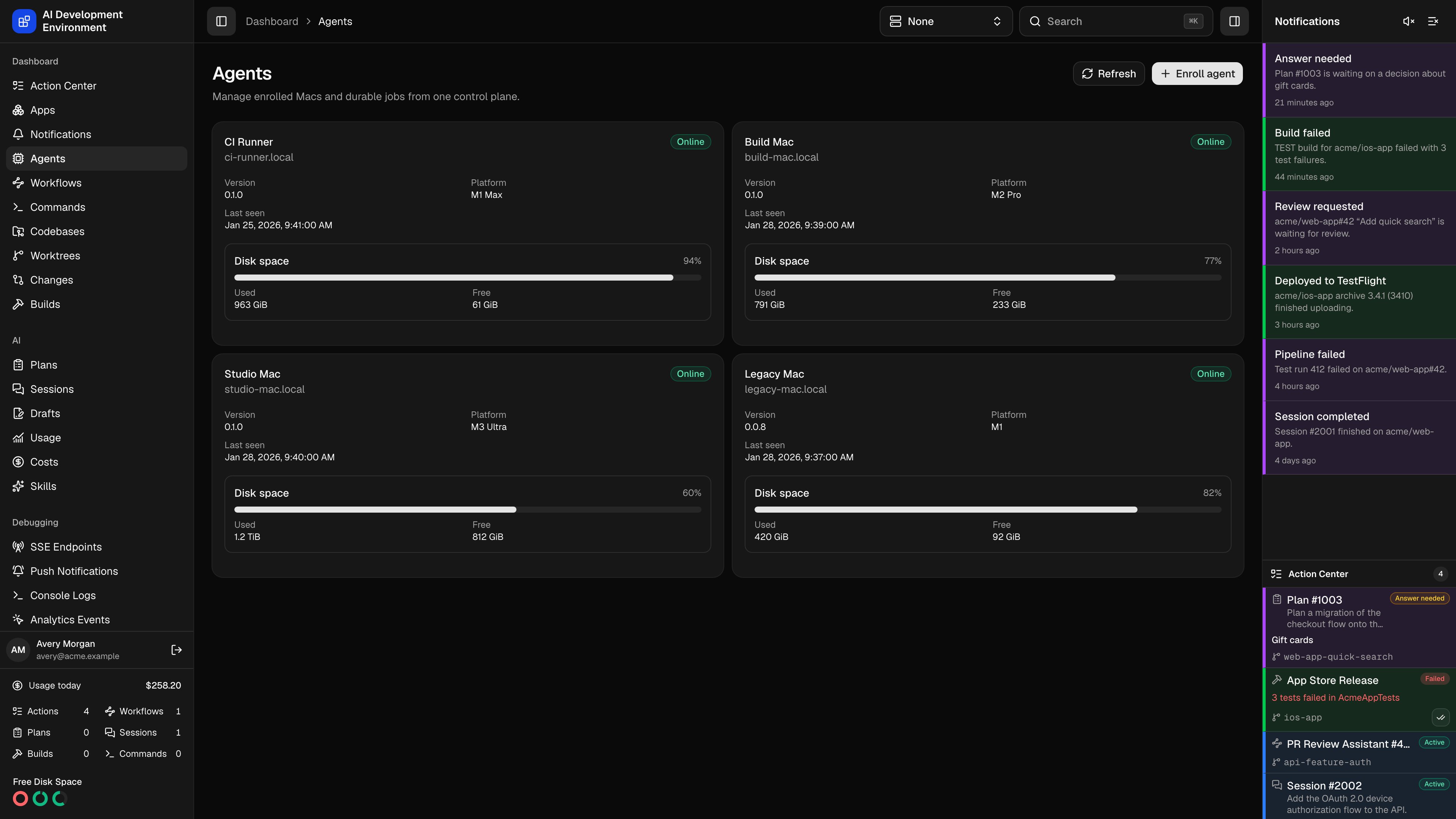 Agents in dark theme