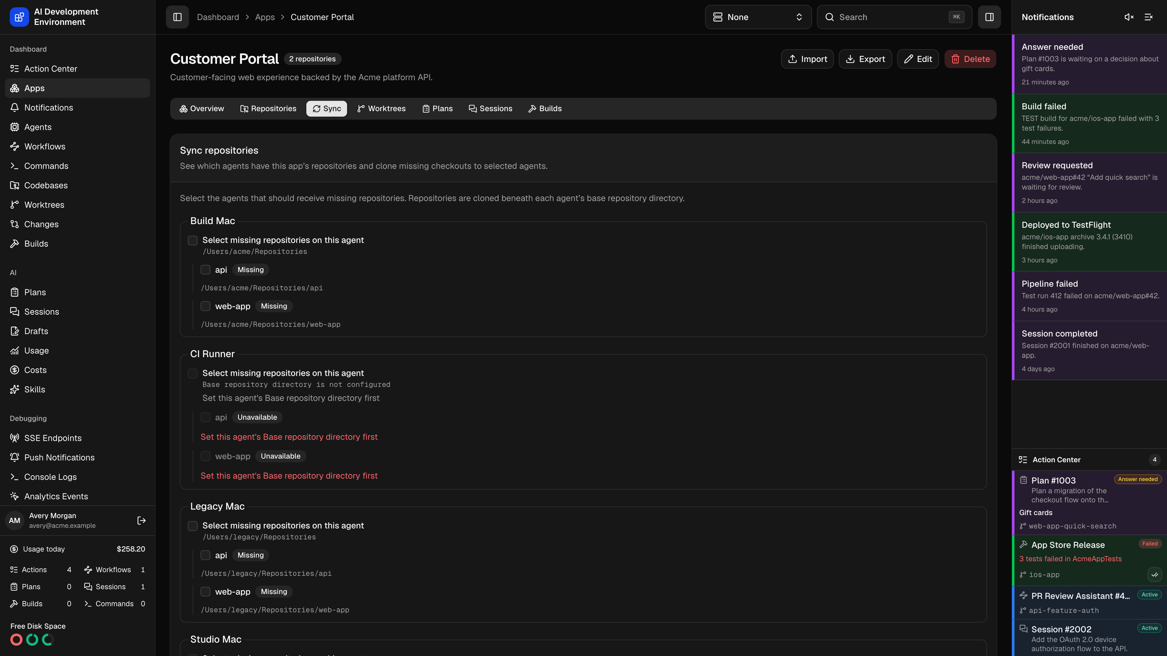 App repository Sync in dark theme