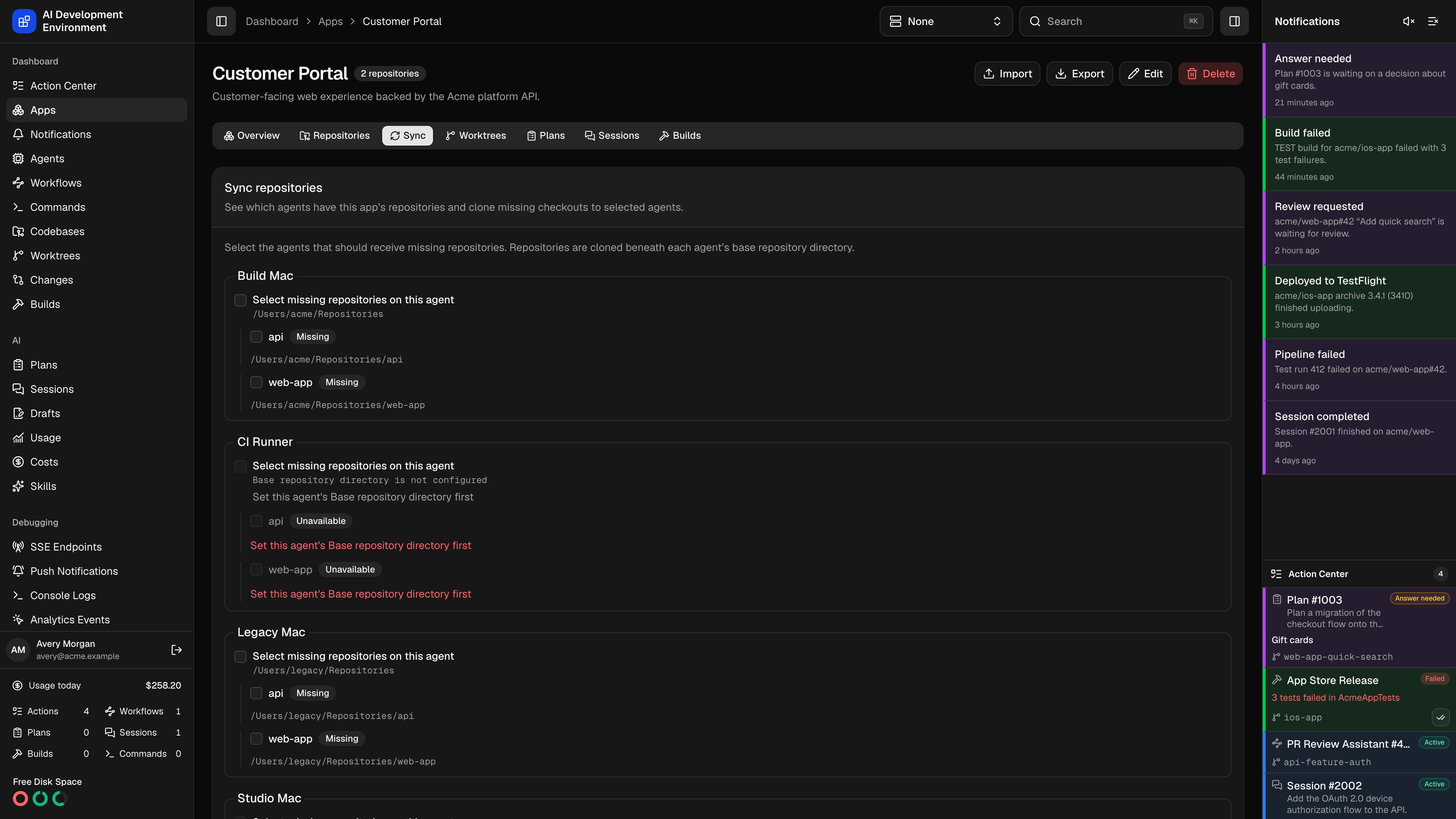 App repository Sync in dark theme