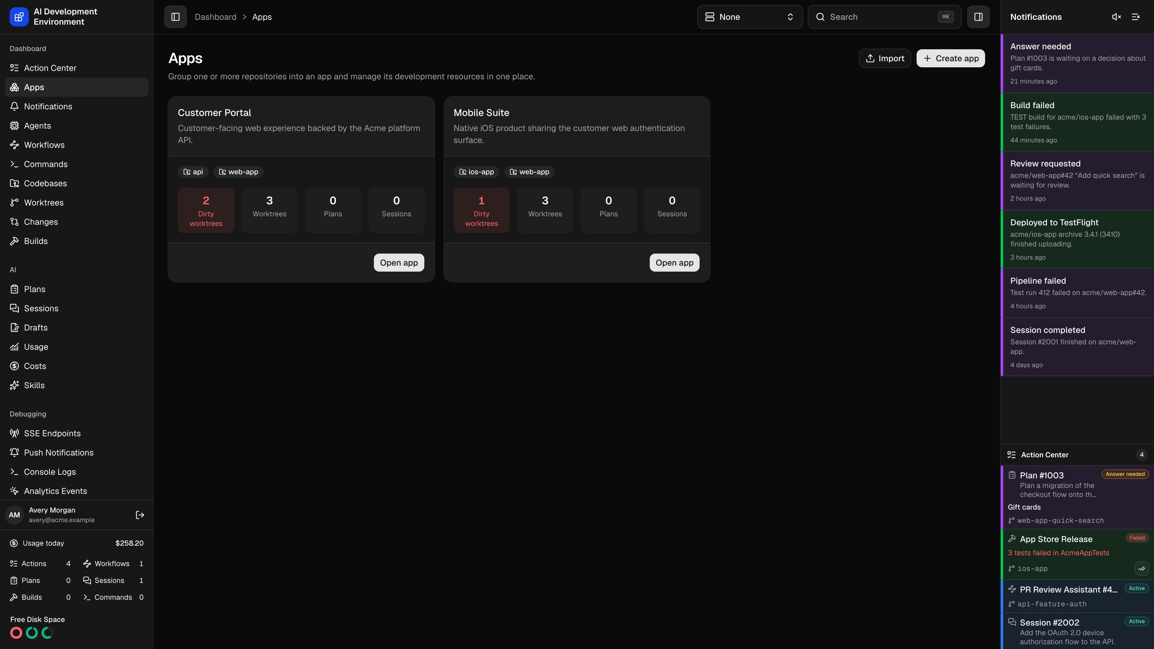 Apps in dark theme
