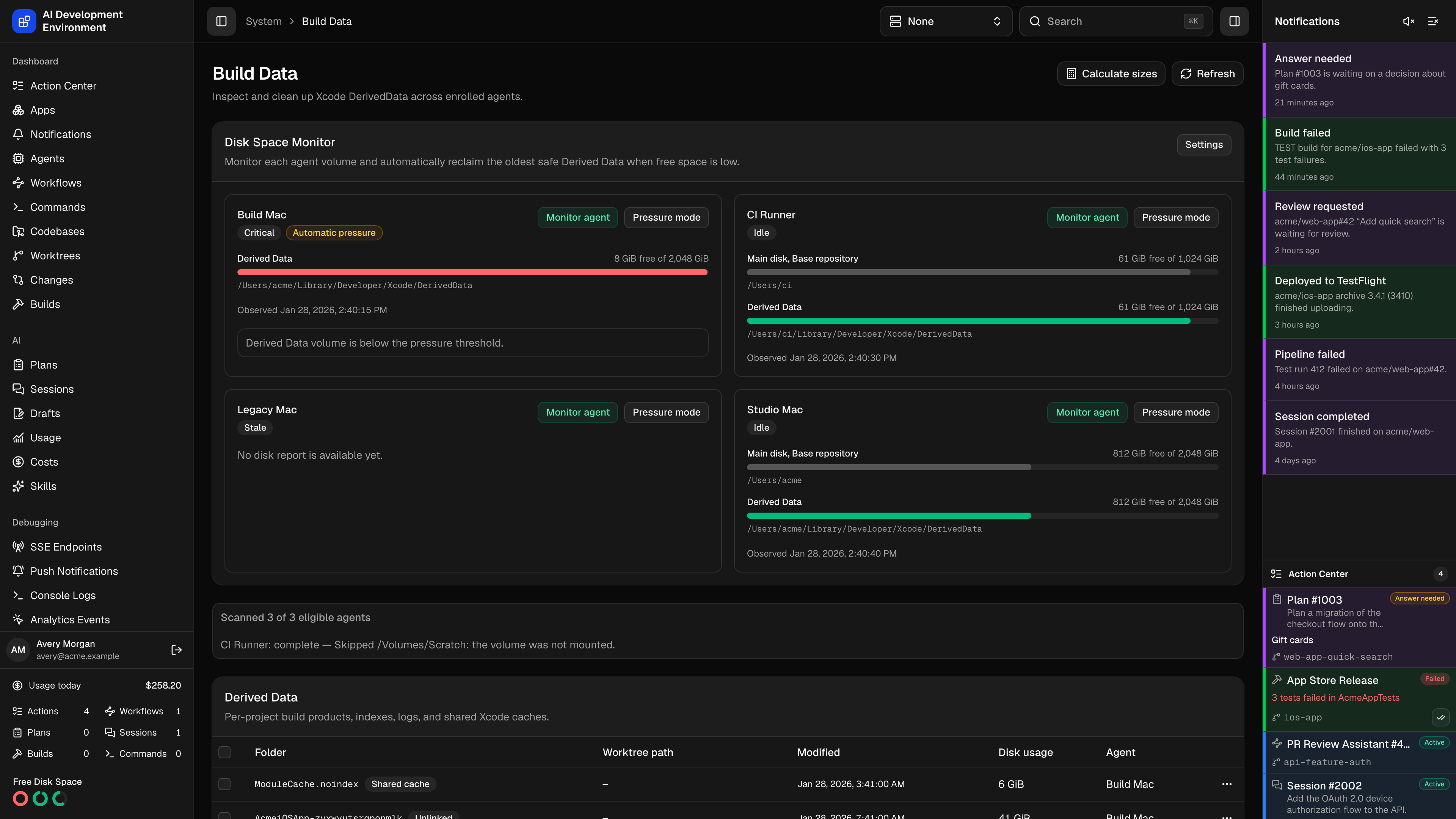 Build Data page in dark theme