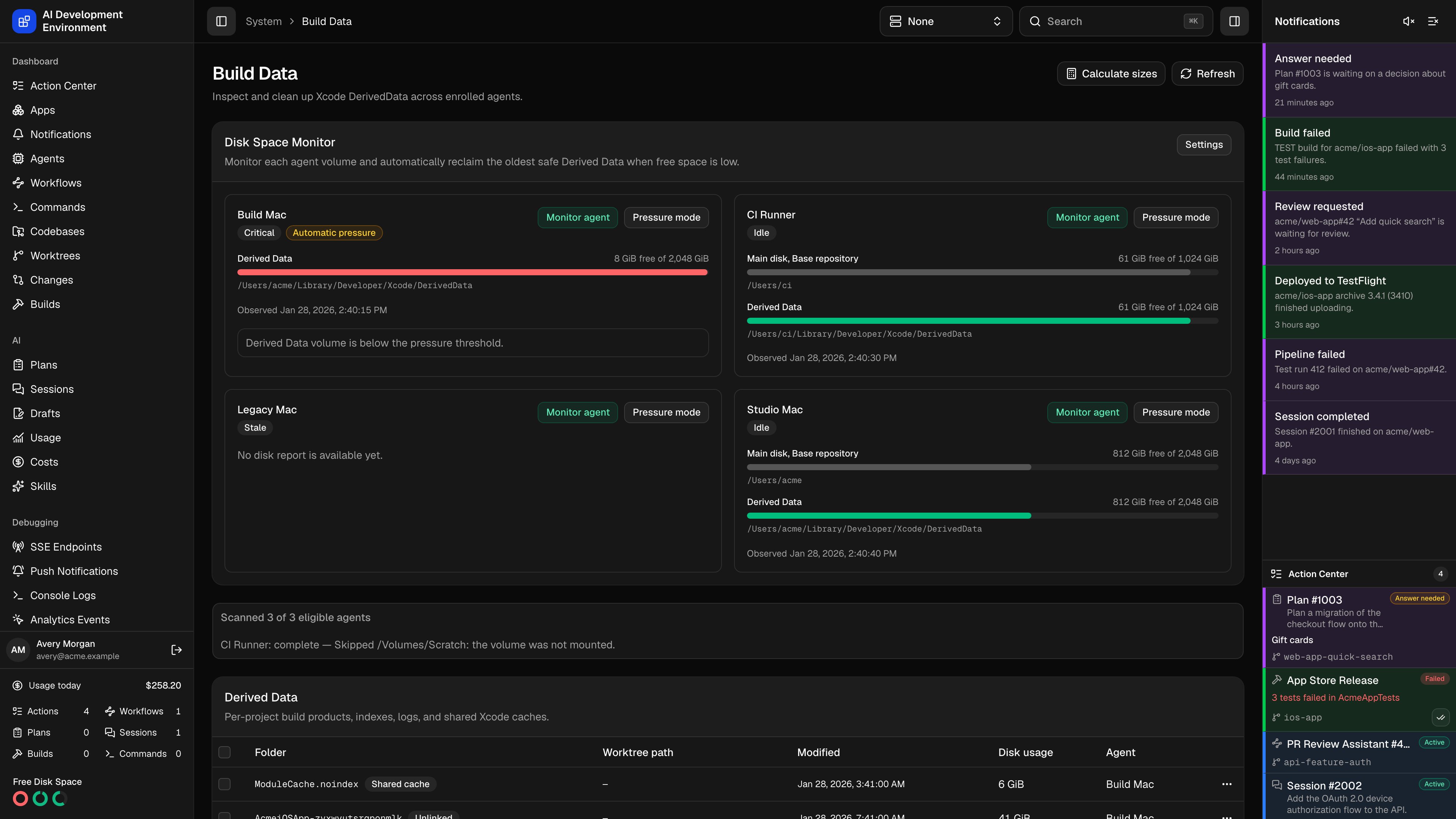 Build Data page in dark theme