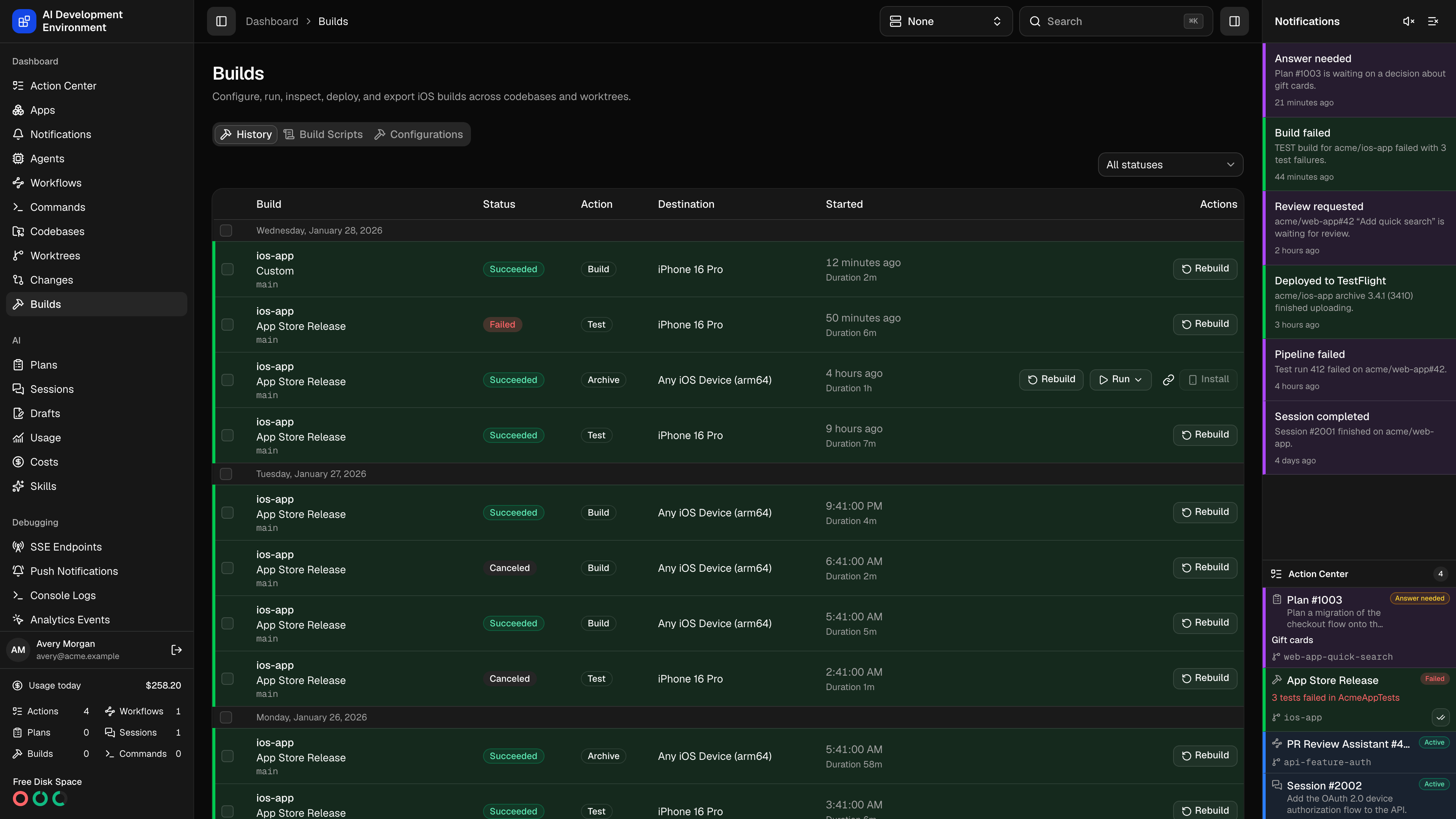 Builds in dark theme