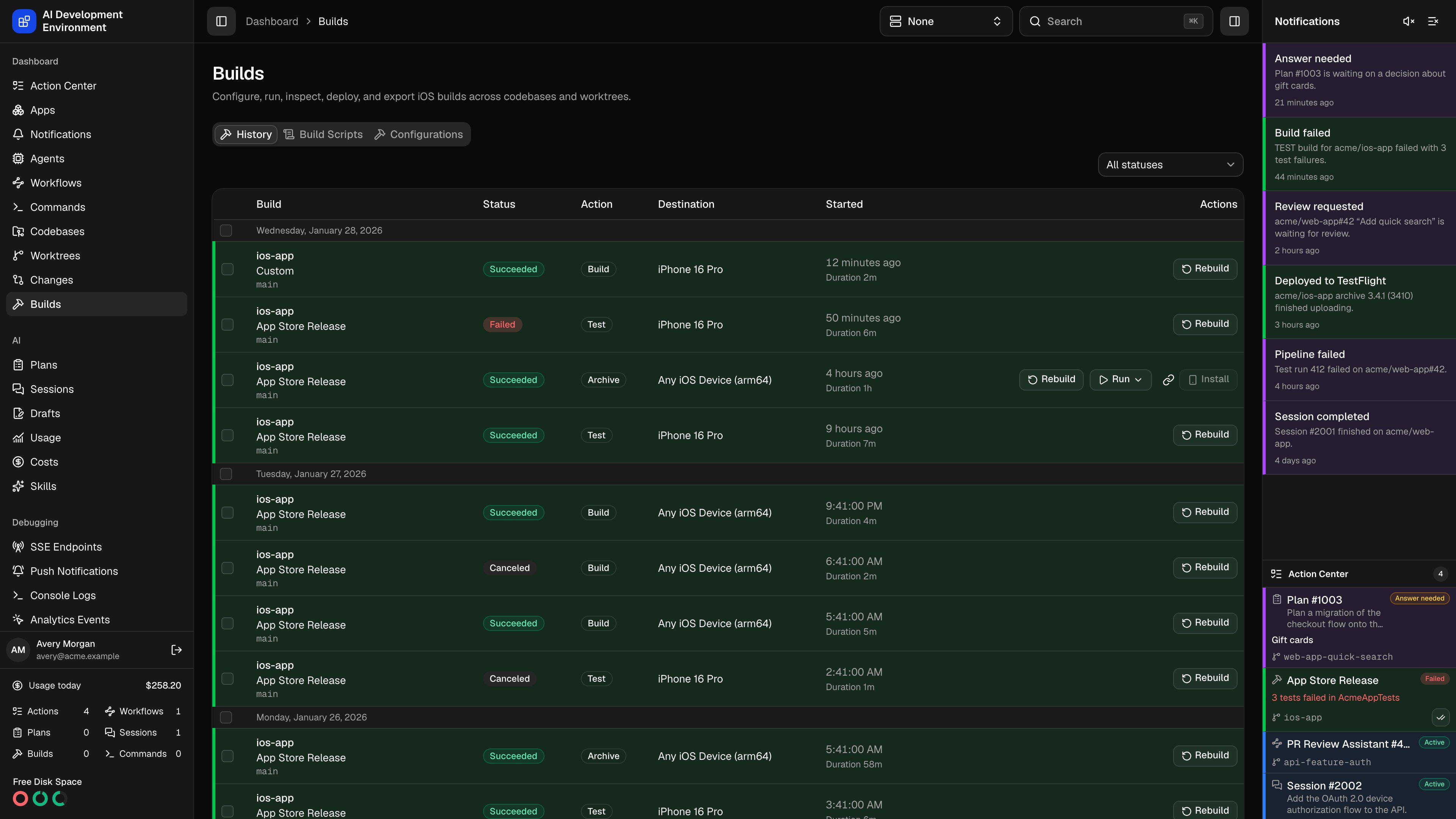 Builds in dark theme