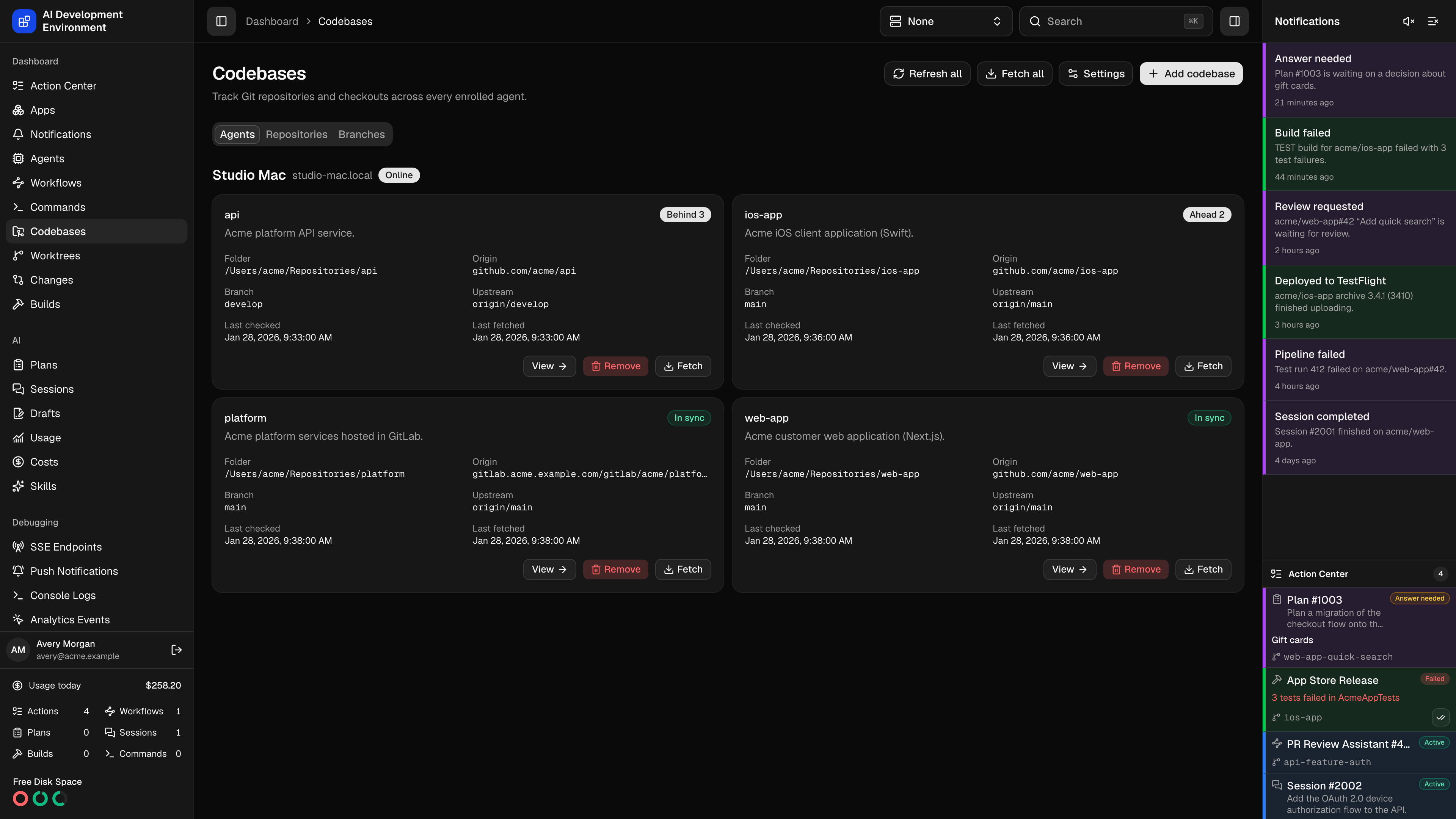 Codebases in dark theme