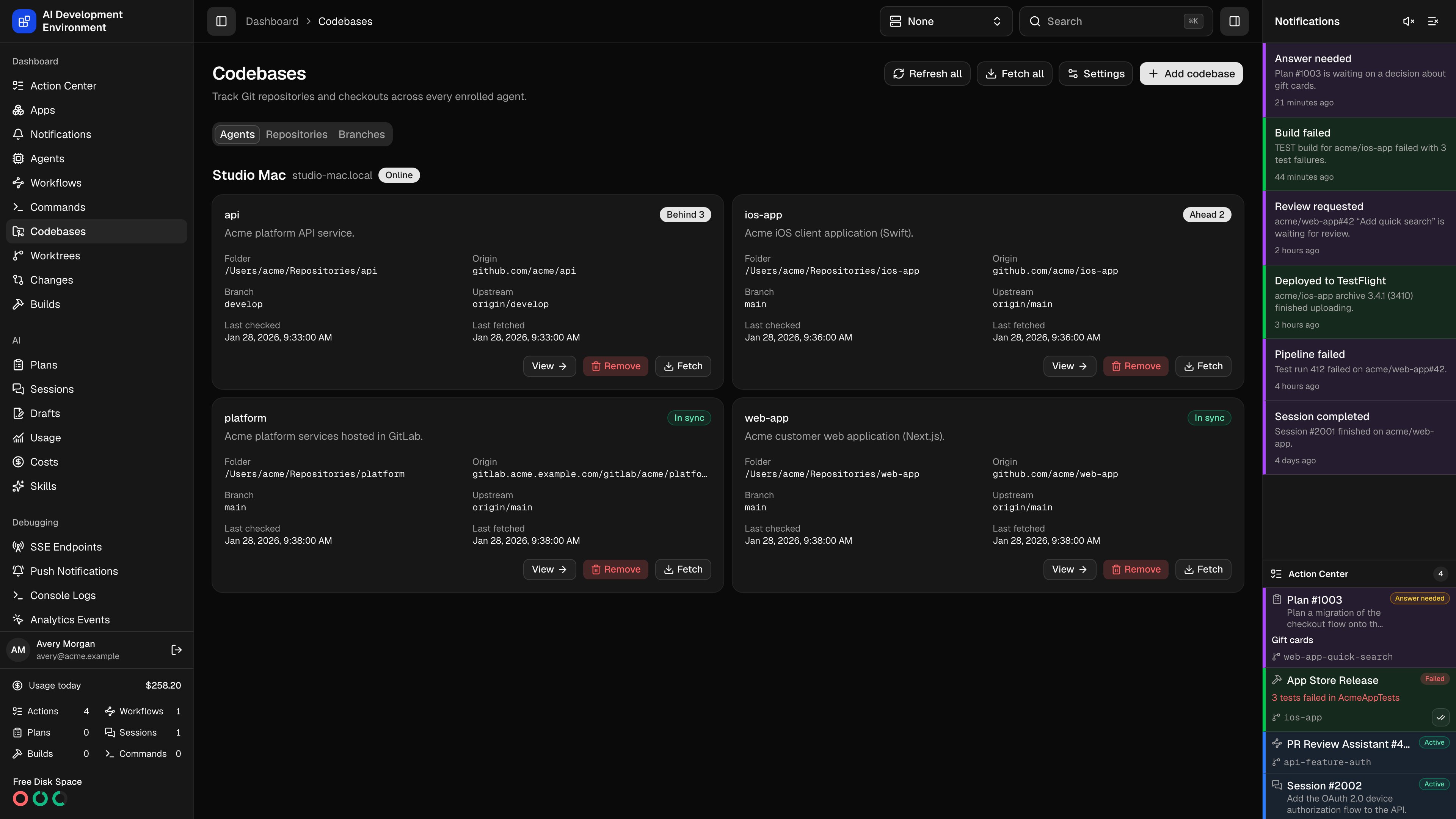 Codebases in dark theme