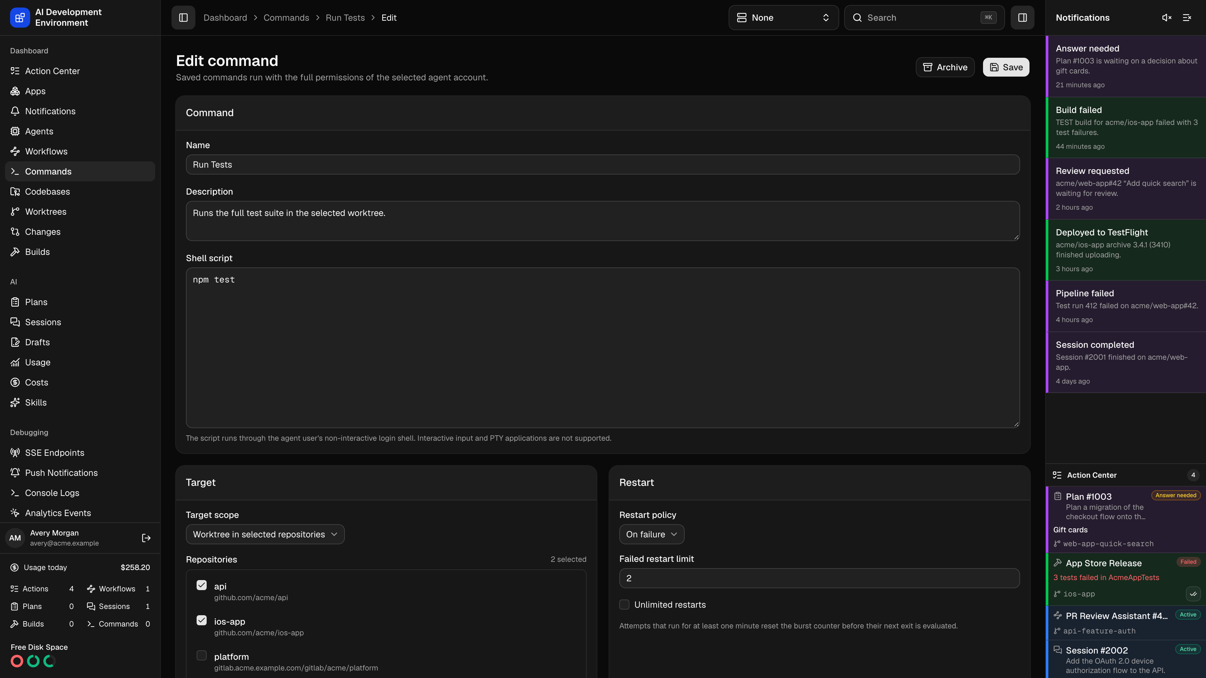 Edit command editor in dark theme