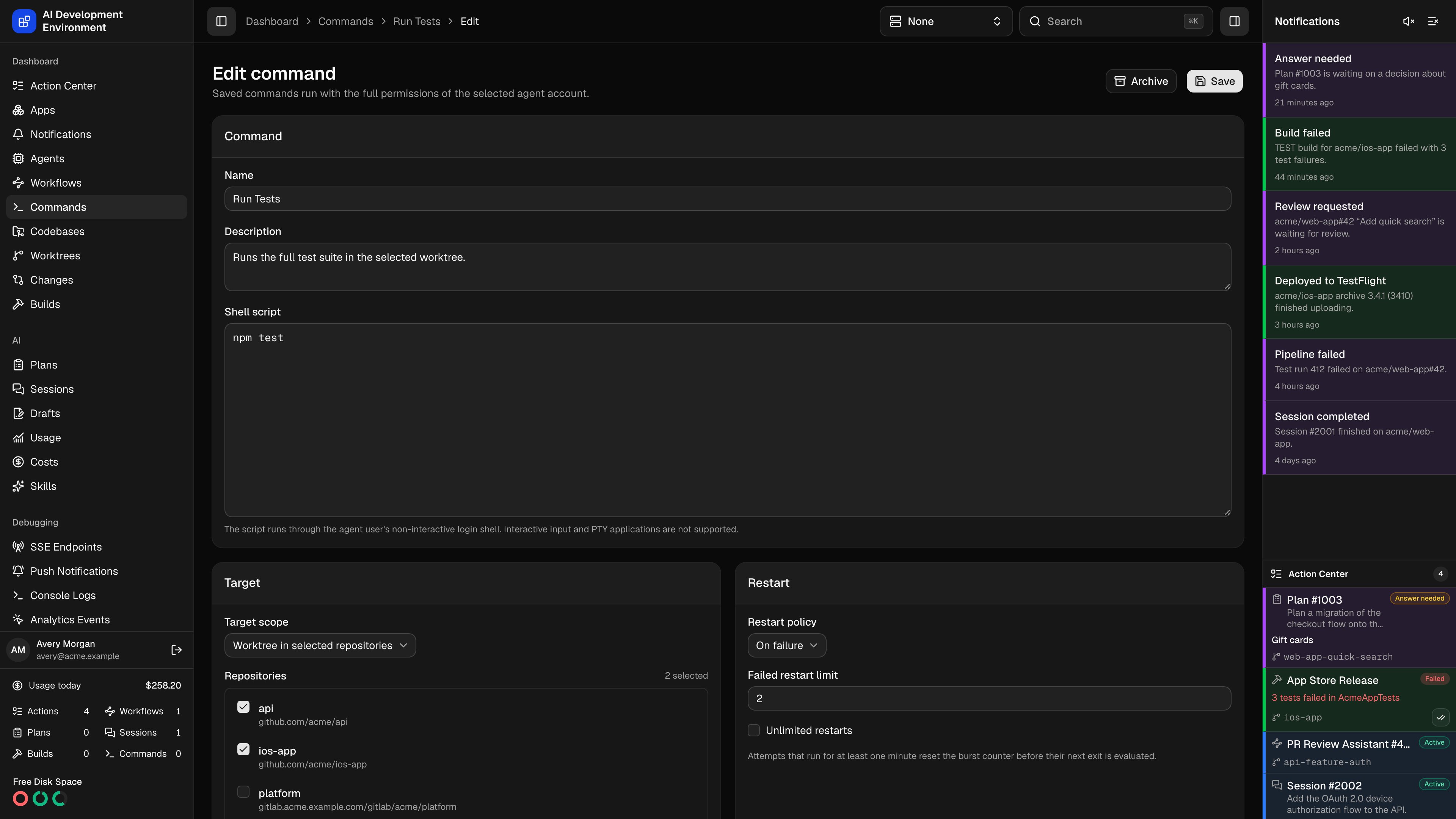 Edit command editor in dark theme