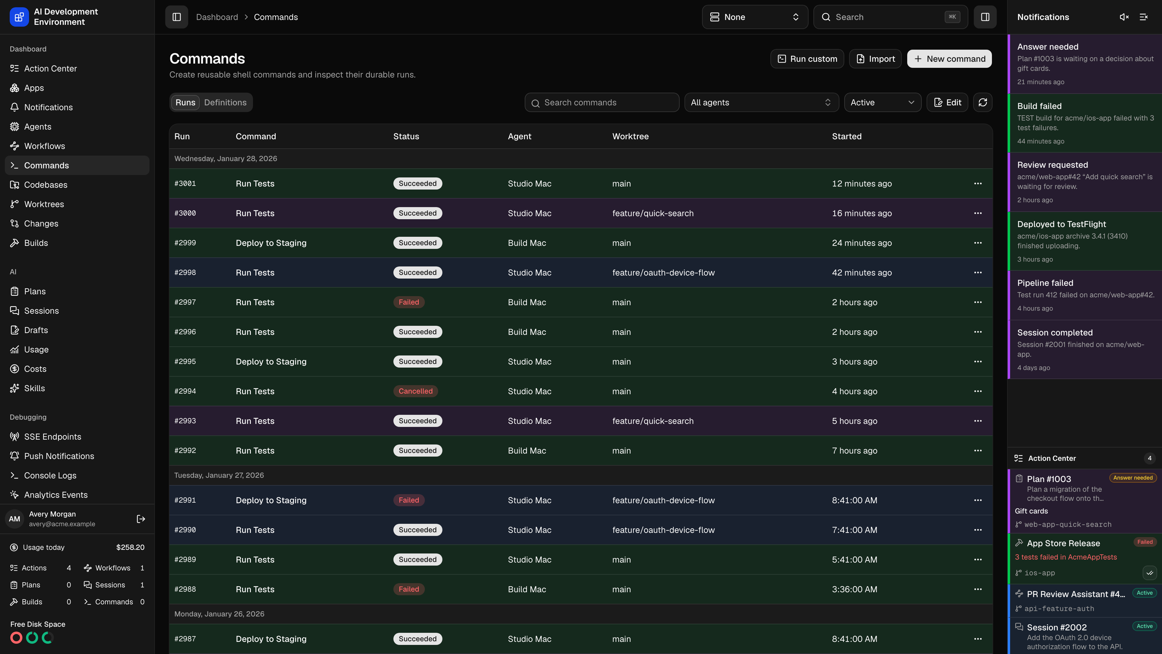 Commands in dark theme