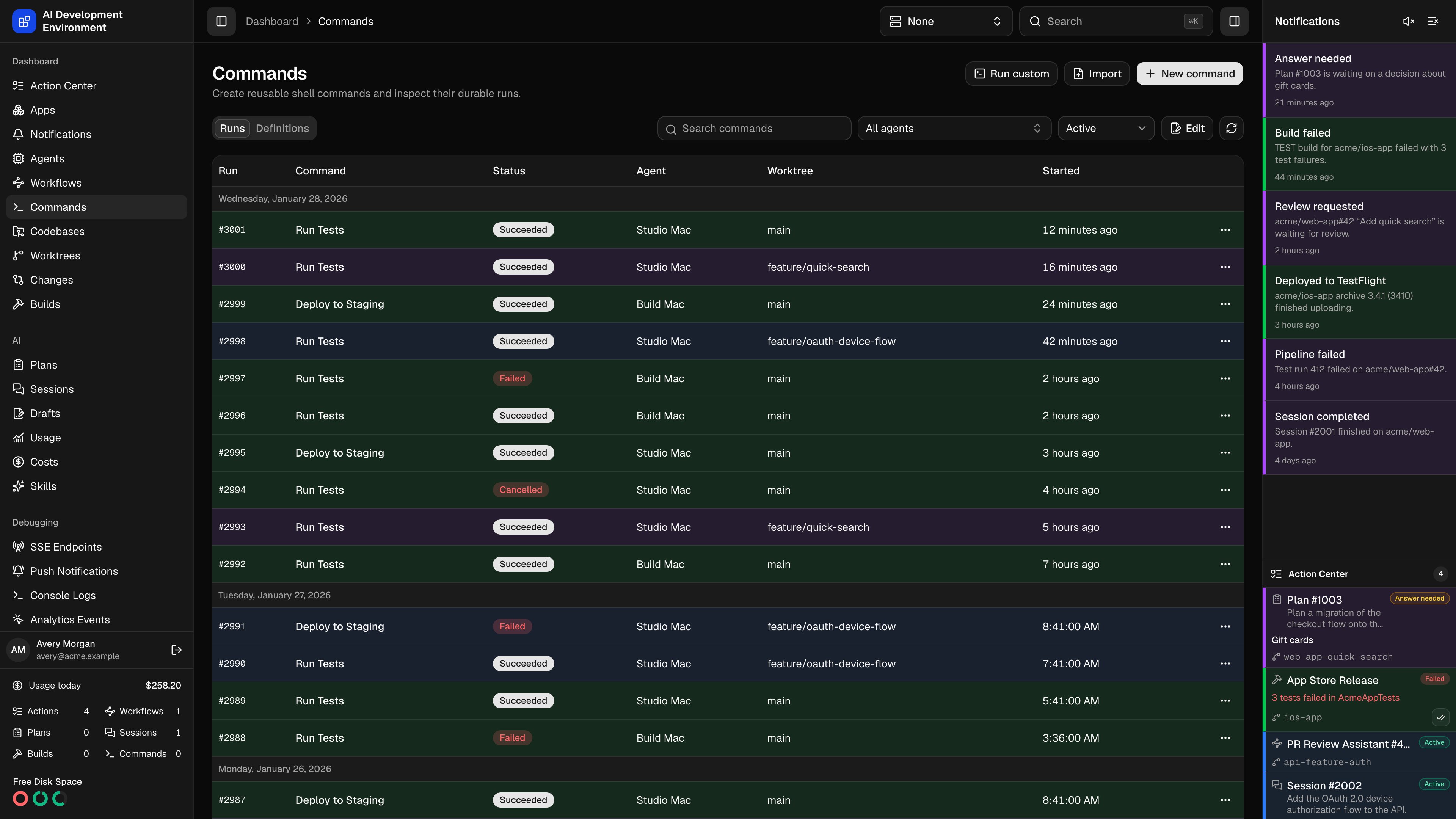 Commands in dark theme