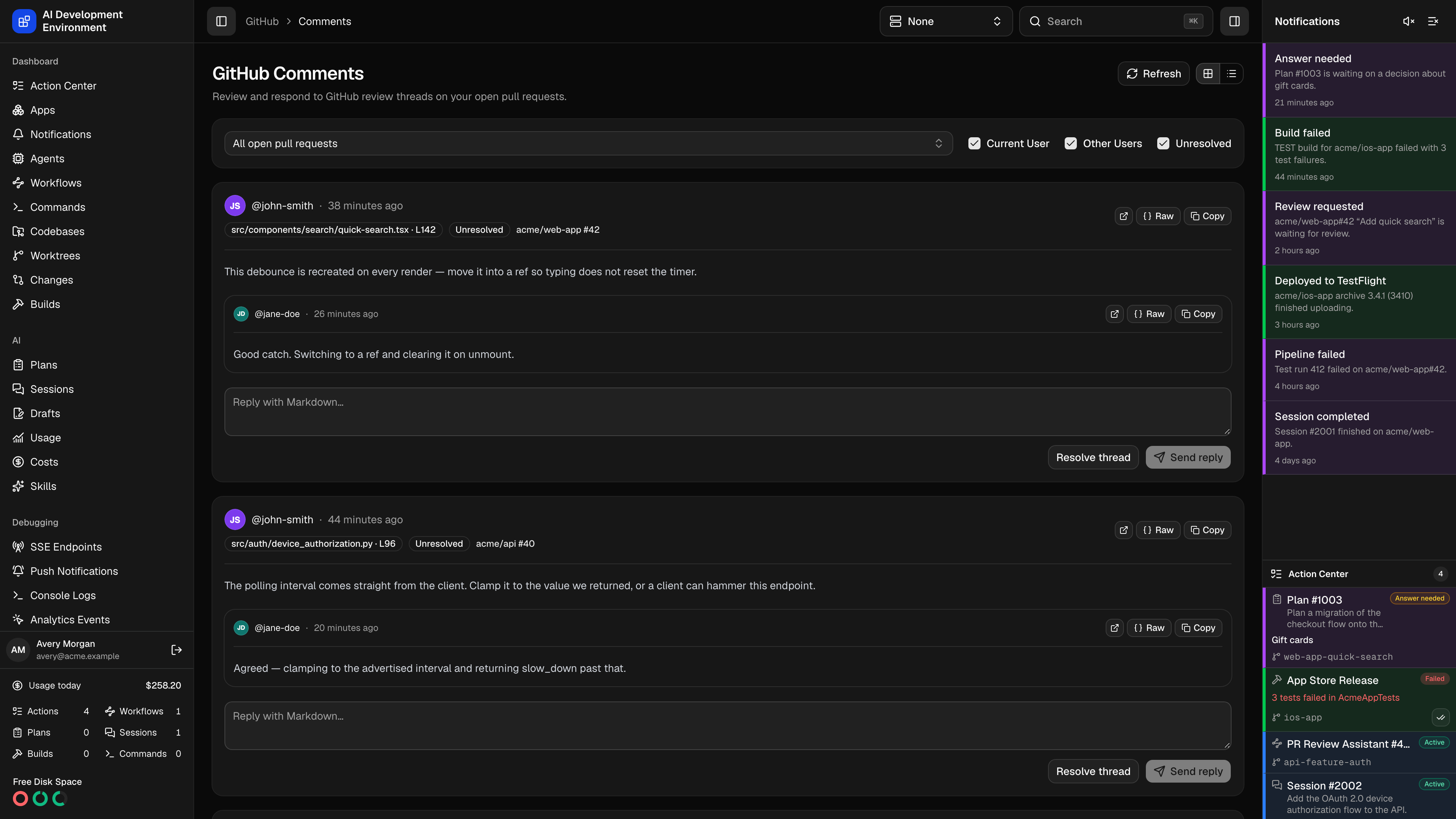 Comments in dark theme