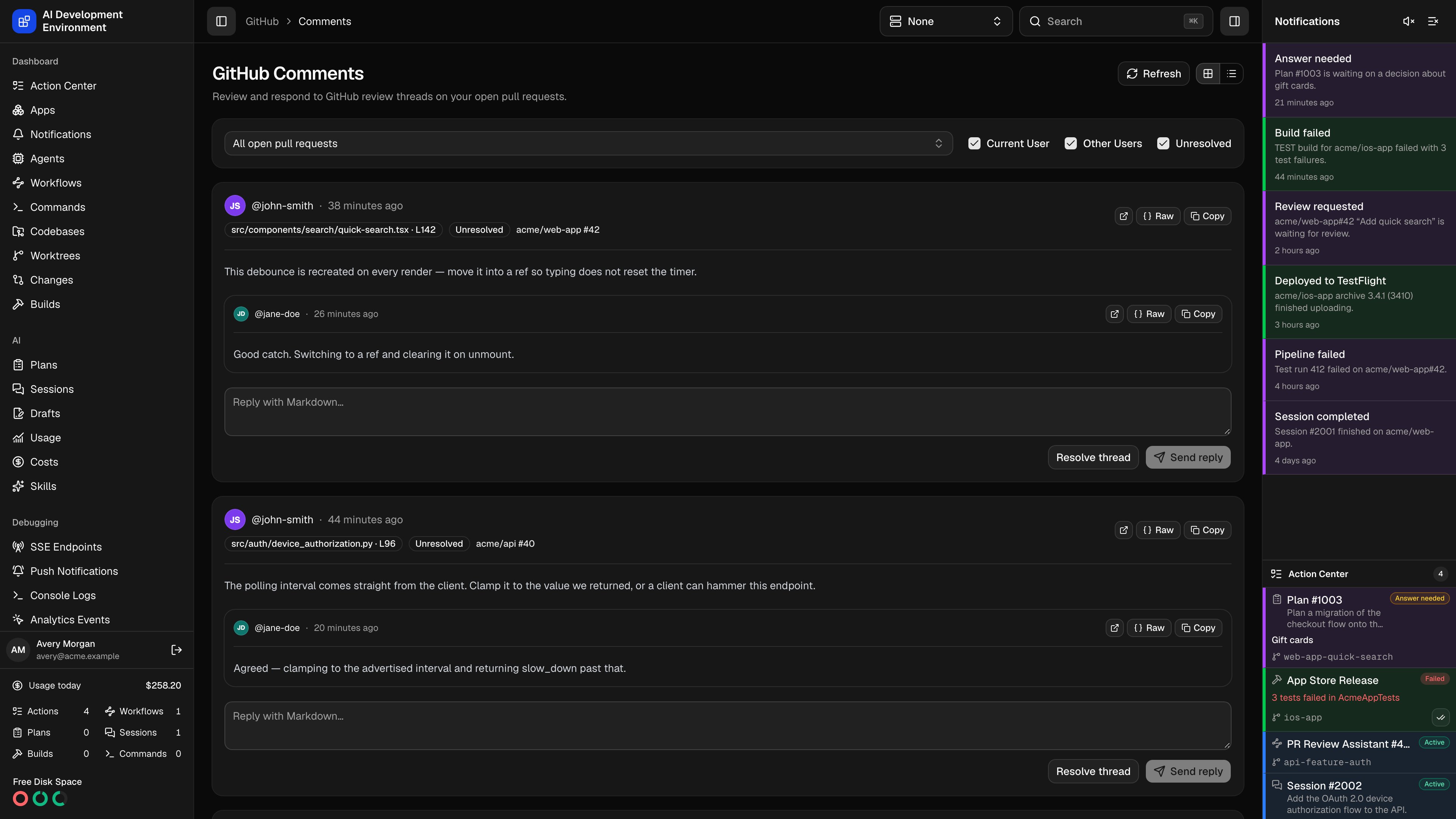 Comments in dark theme