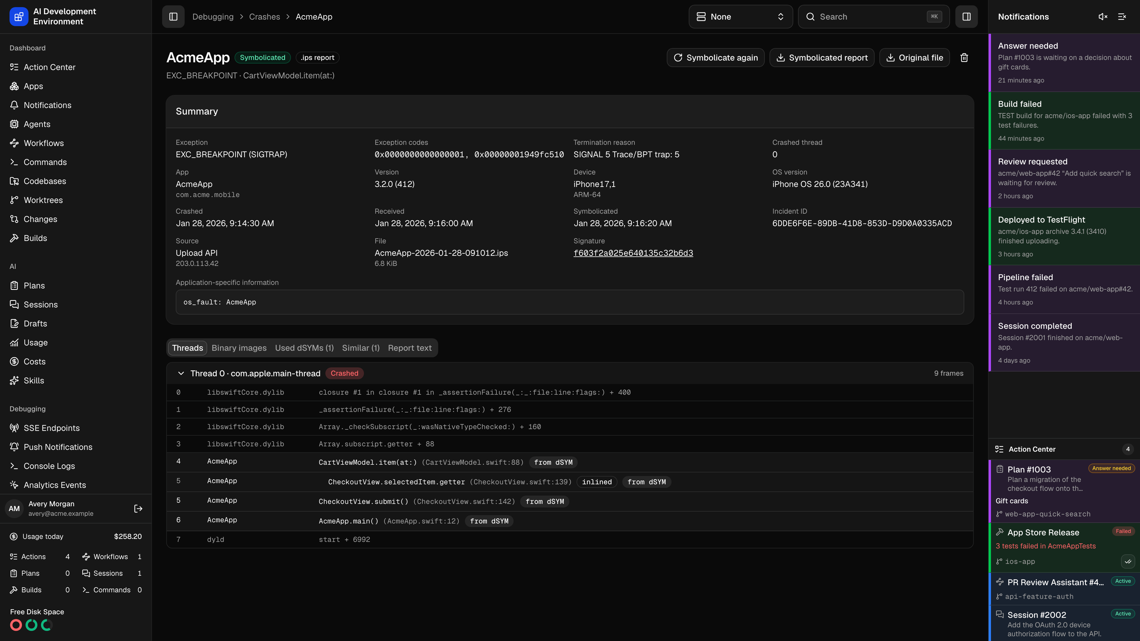 Crash details in dark theme