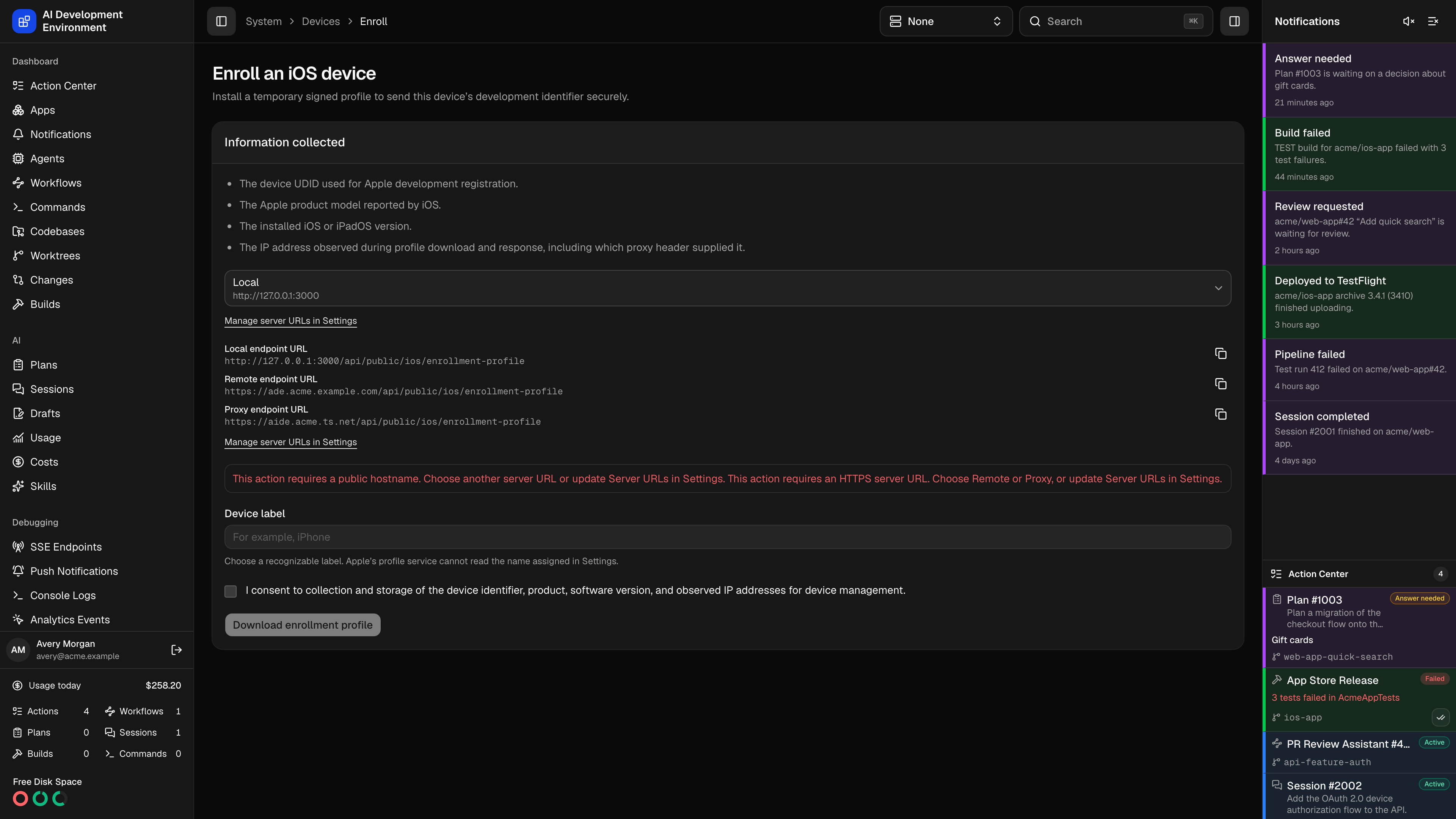 Enroll device in dark theme