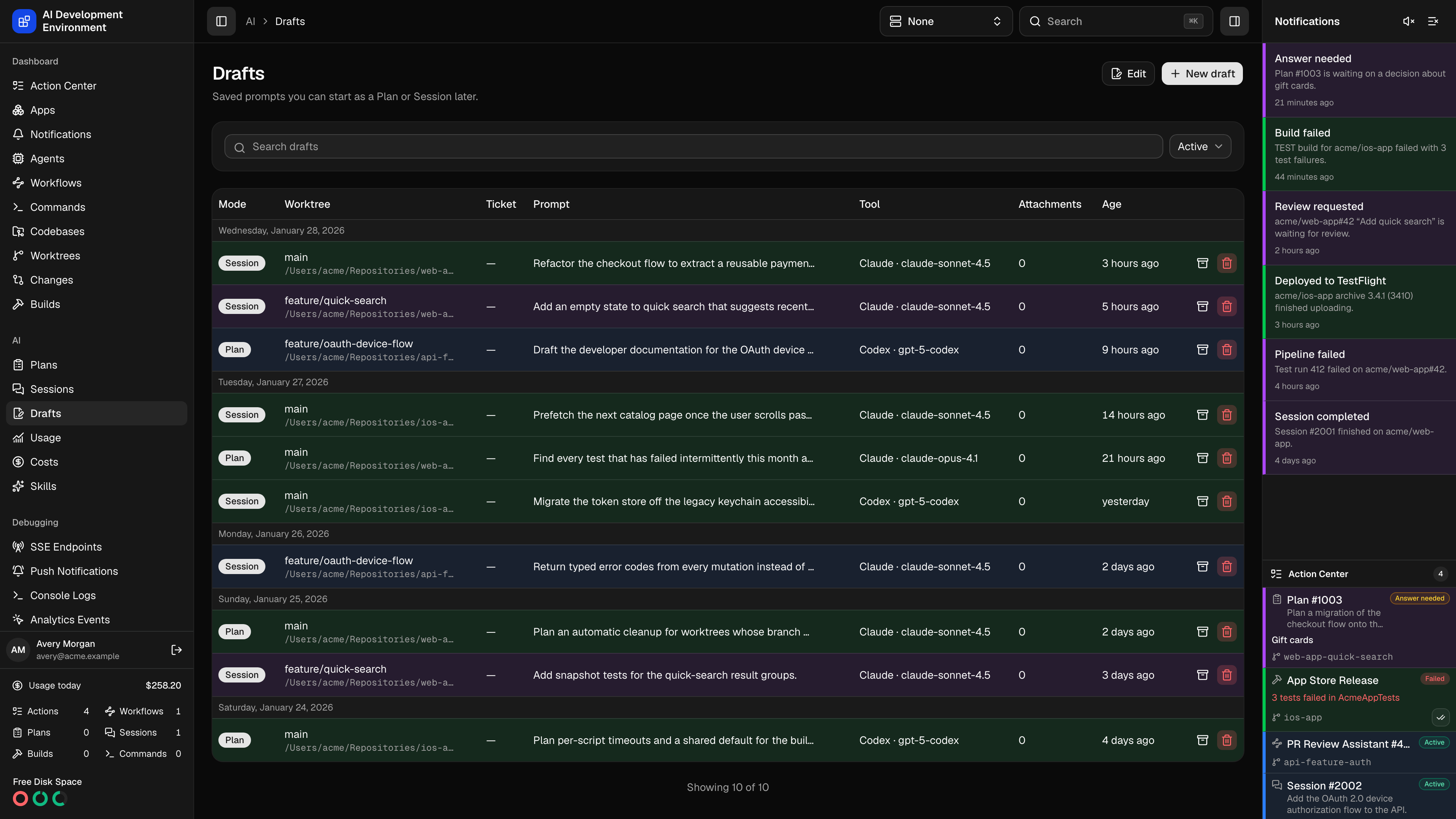 Drafts in dark theme