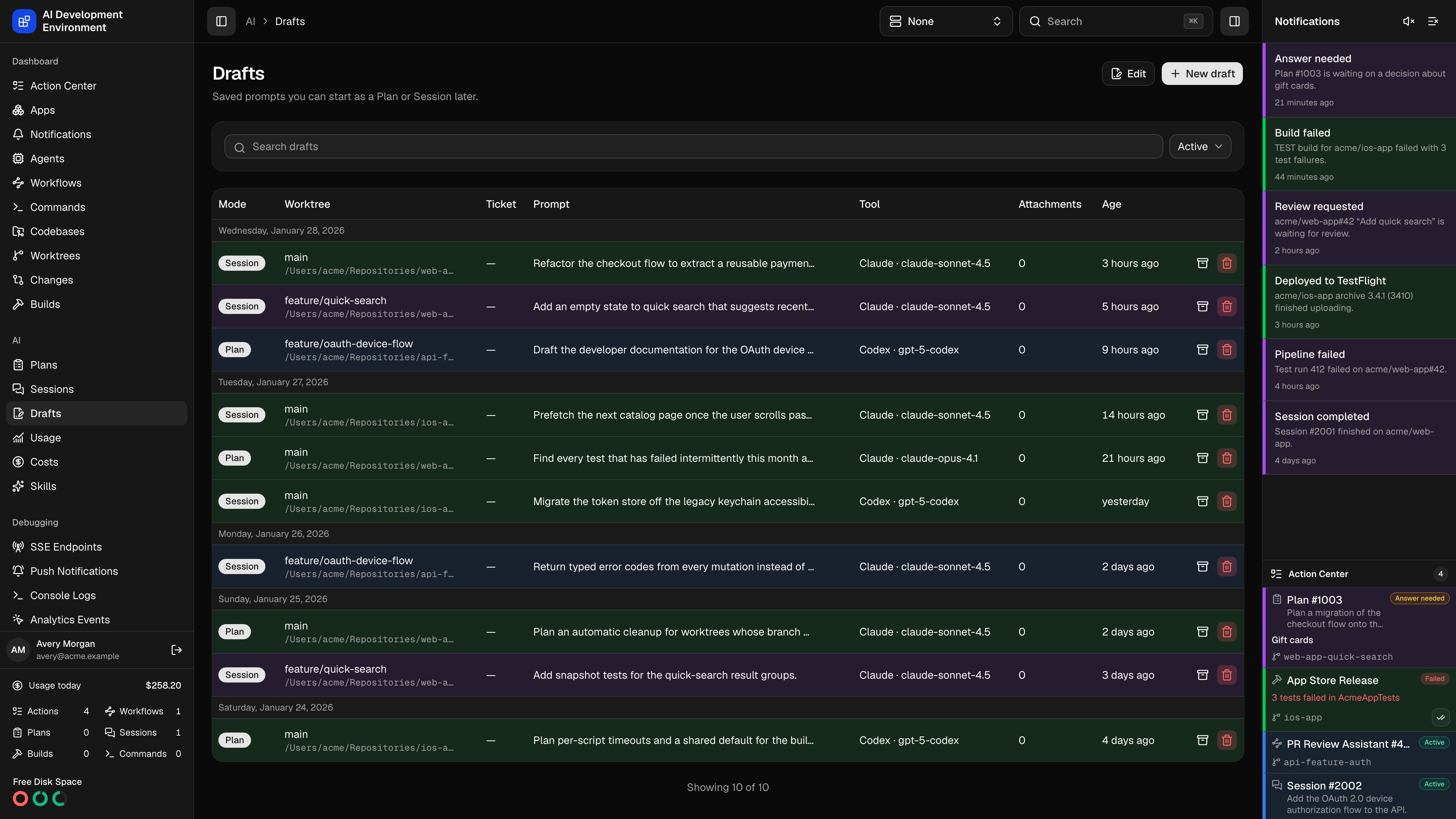 Drafts in dark theme