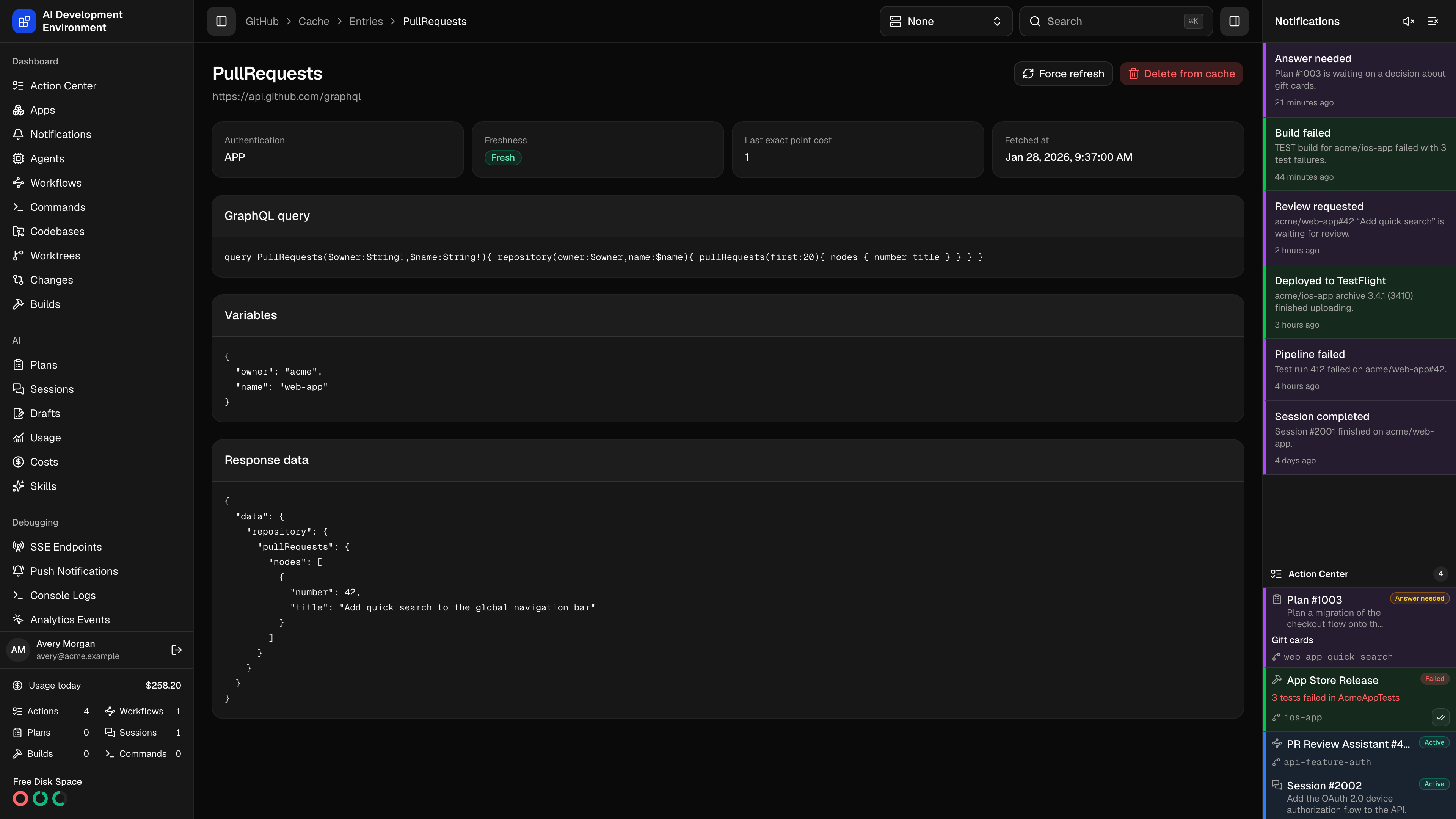 Cached GraphQL entry in dark theme